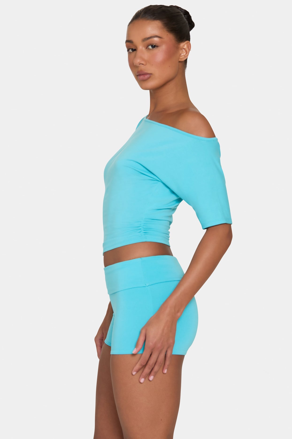 ButterCloud™ Mini Foldover Shorts in Aqua - 3
