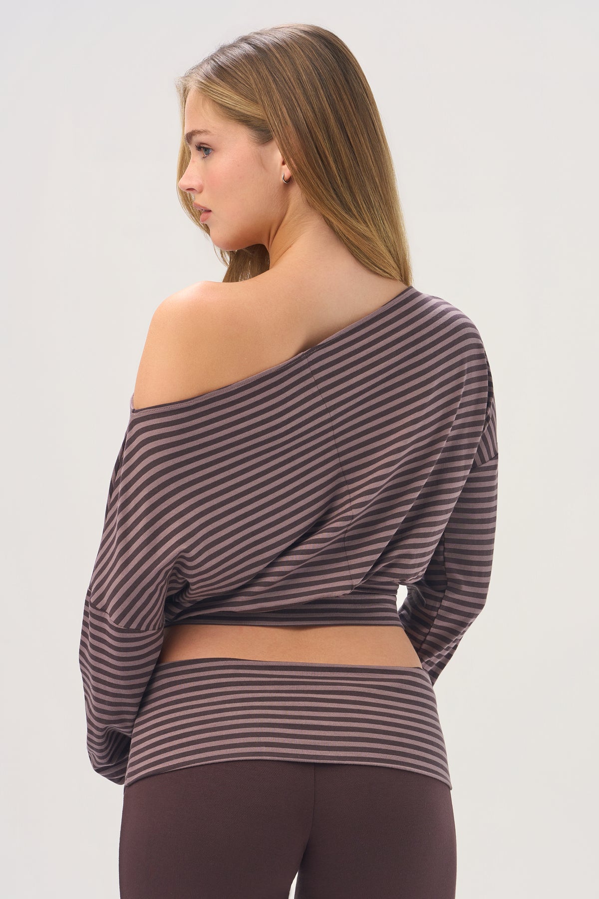 ButterCloud™ Slouchy Off-Shoulder Top in Espresso Stripe