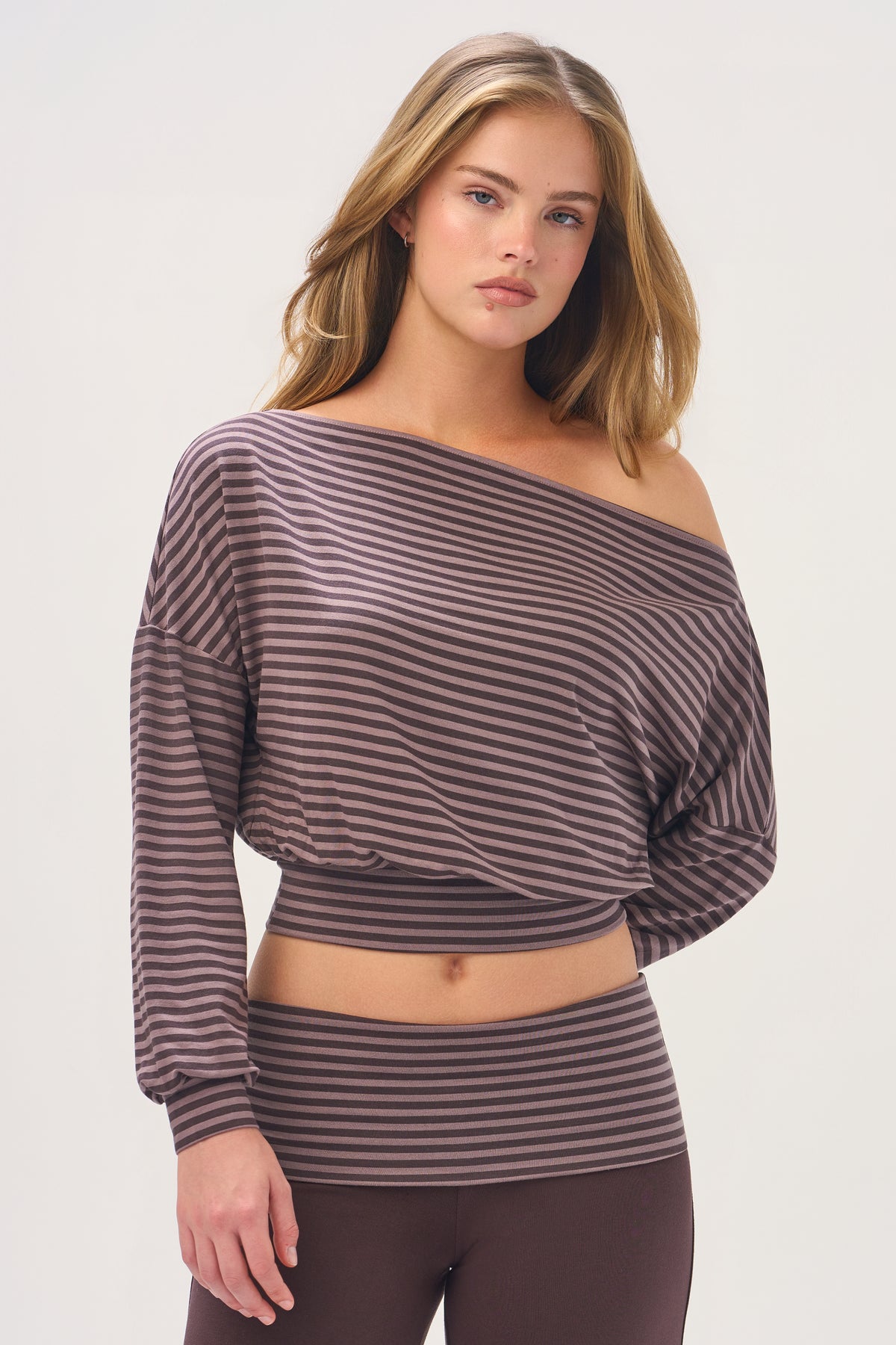 ButterCloud™ Slouchy Off-Shoulder Top in Espresso Stripe - 2