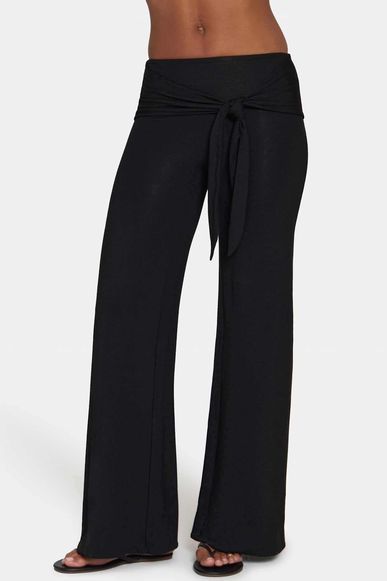 ButterCloud™ Tie-Waist Wide-Leg Trousers in Black - 4