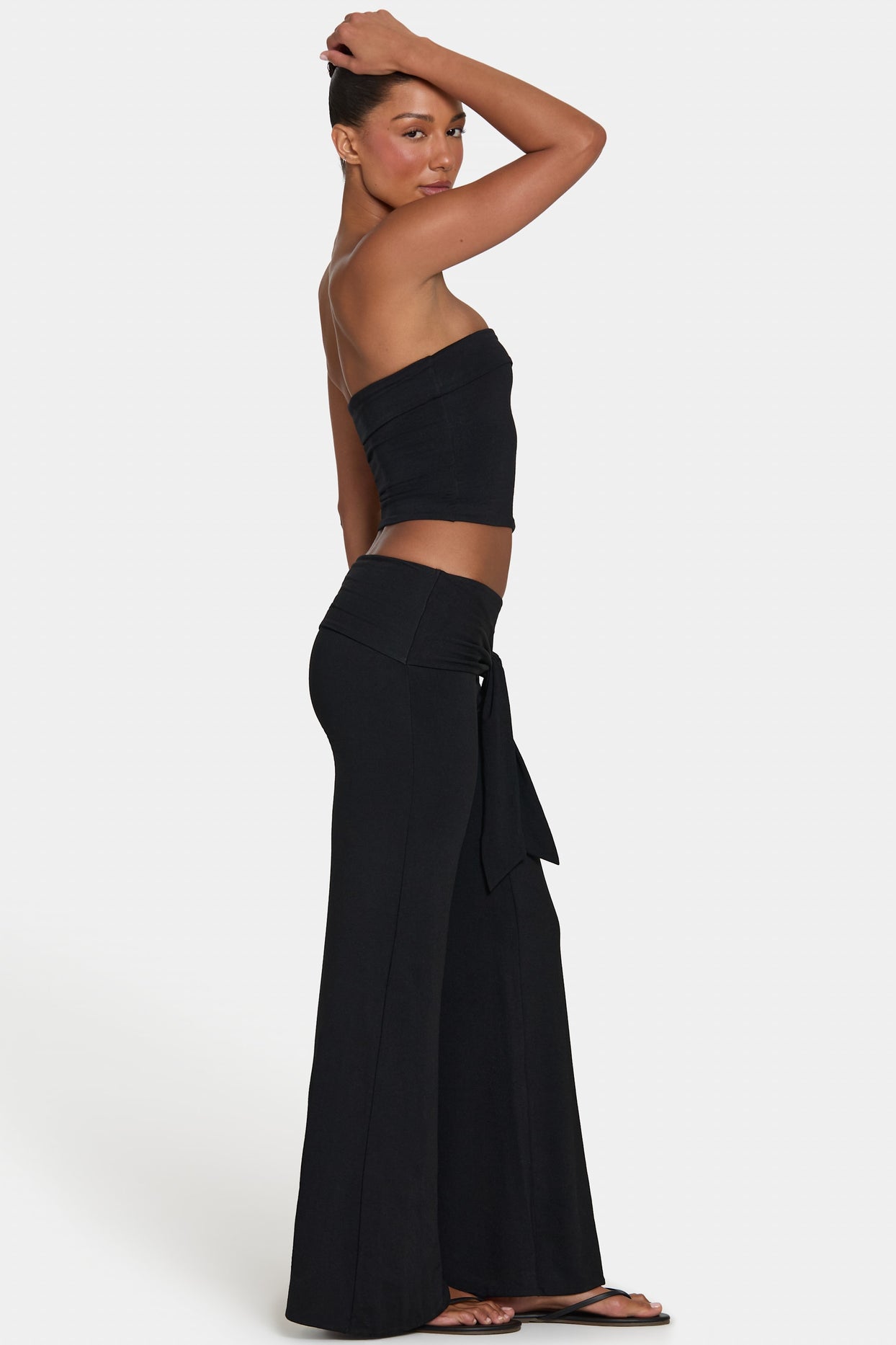 ButterCloud™ Tie-Waist Wide-Leg Trousers in Black - 3