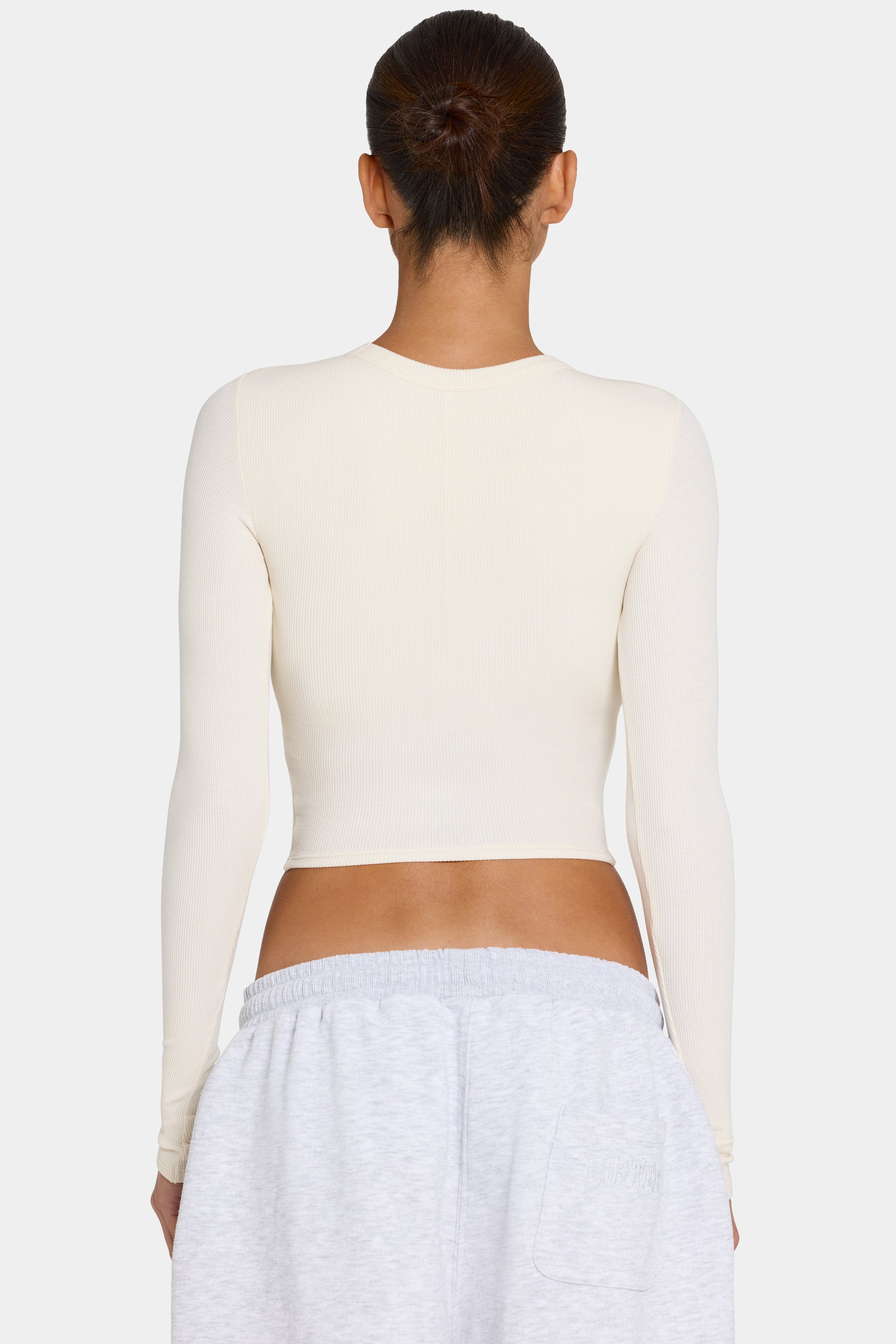 ButterCloud™ Built-In Bra Long Sleeve Crop Top in Coconut