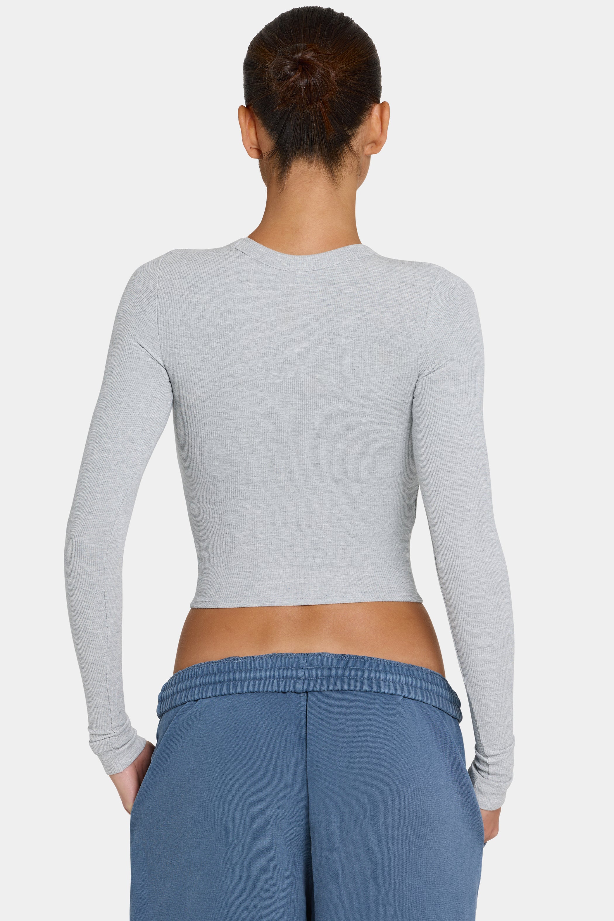 ButterCloud™ Built-In Bra Long Sleeve Crop Top in Grey Marl