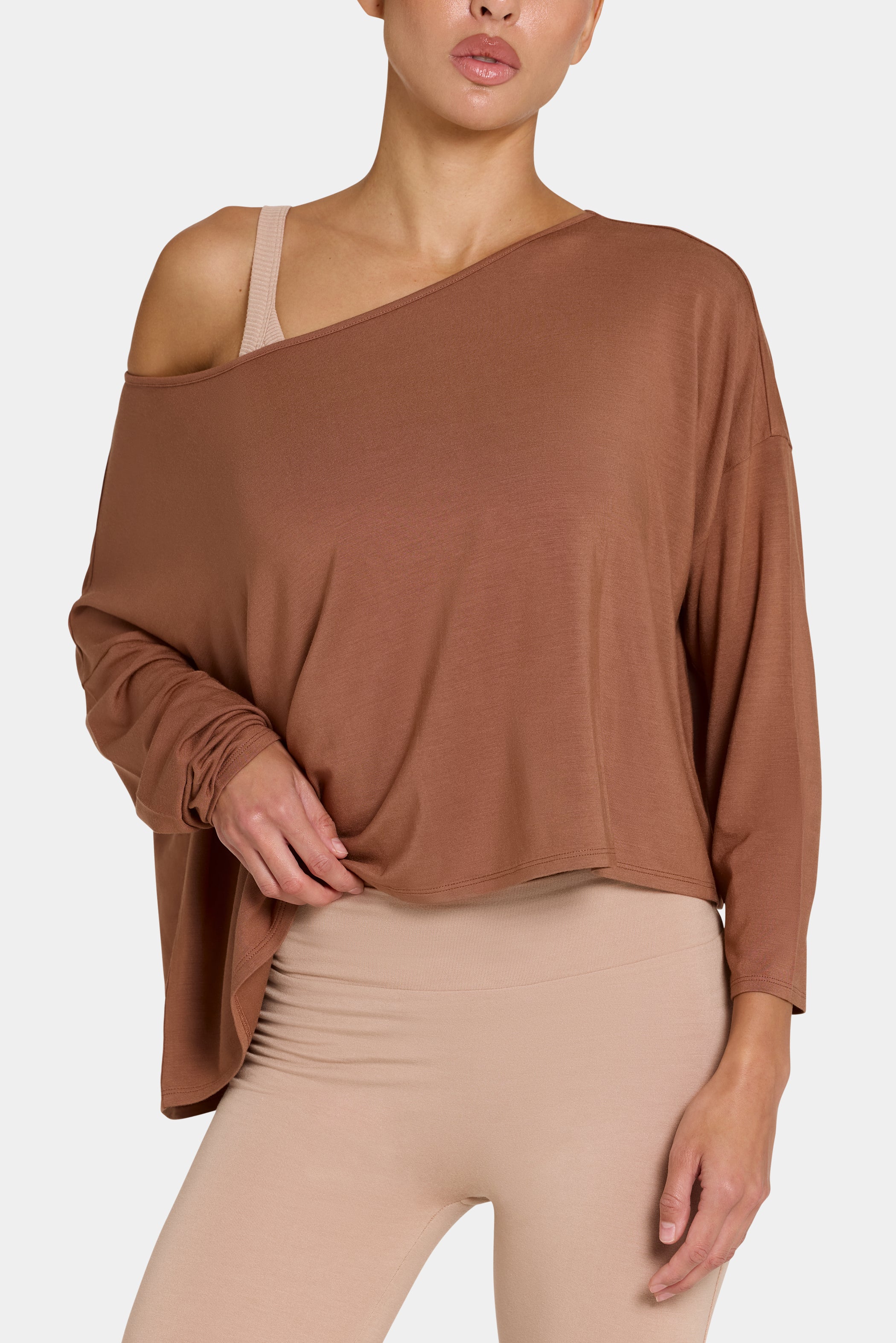 ButterCloud™ Slouchy Off-Shoulder Top in Cocoa