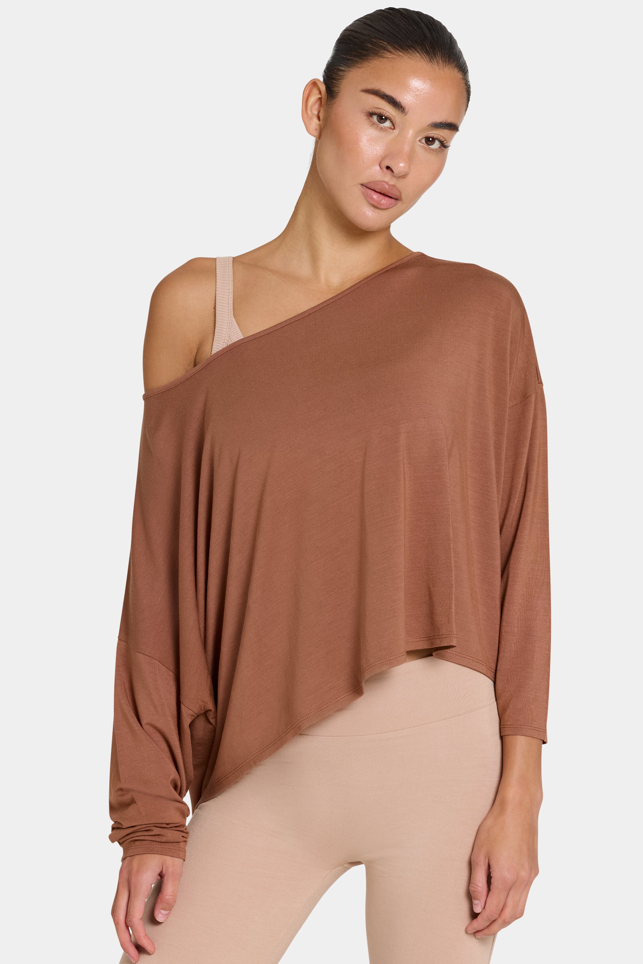 ButterCloud™ Slouchy Off-Shoulder Top in Cocoa