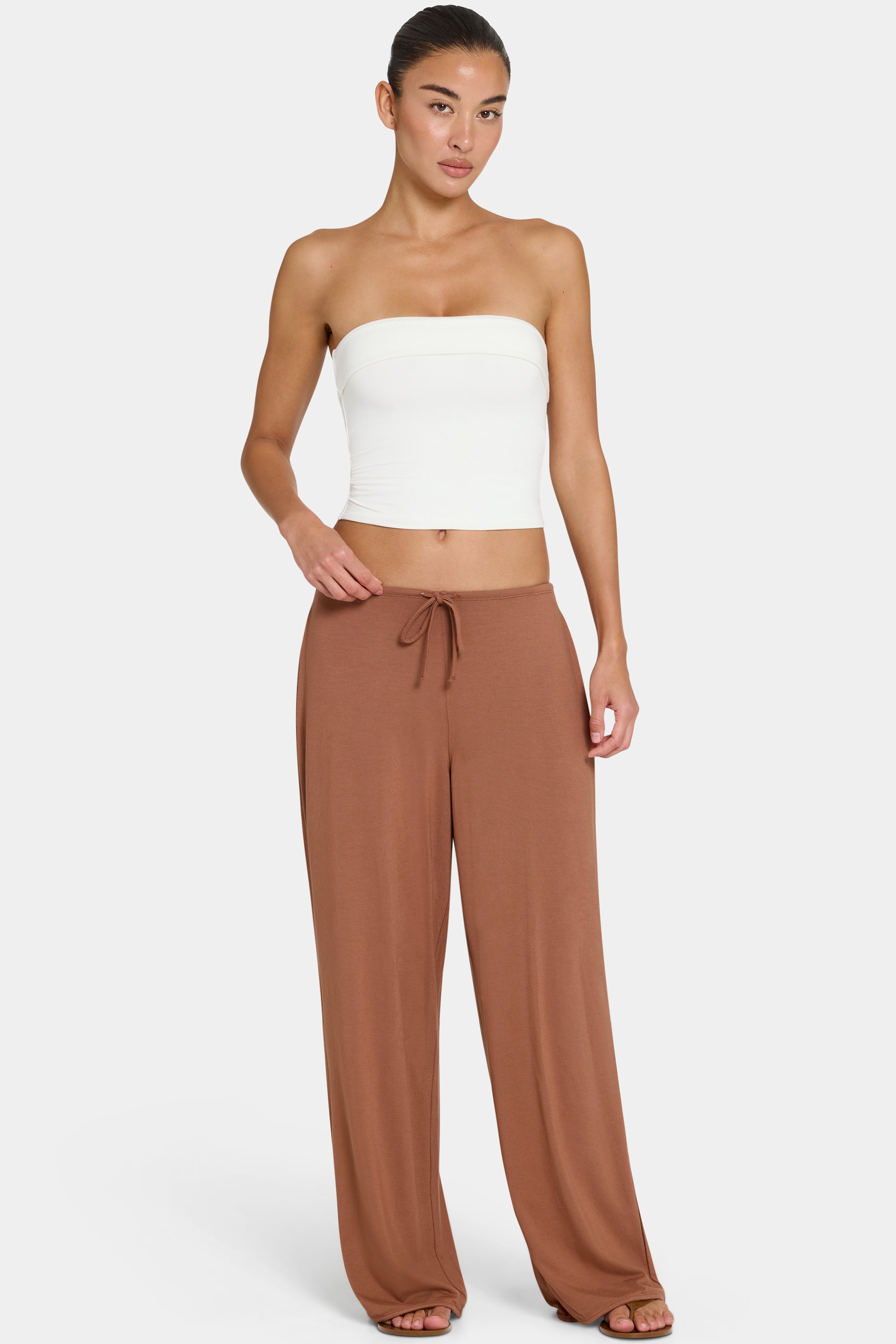 ButterCloud™ Tie-Waist Wide-Leg Trousers in Cocoa