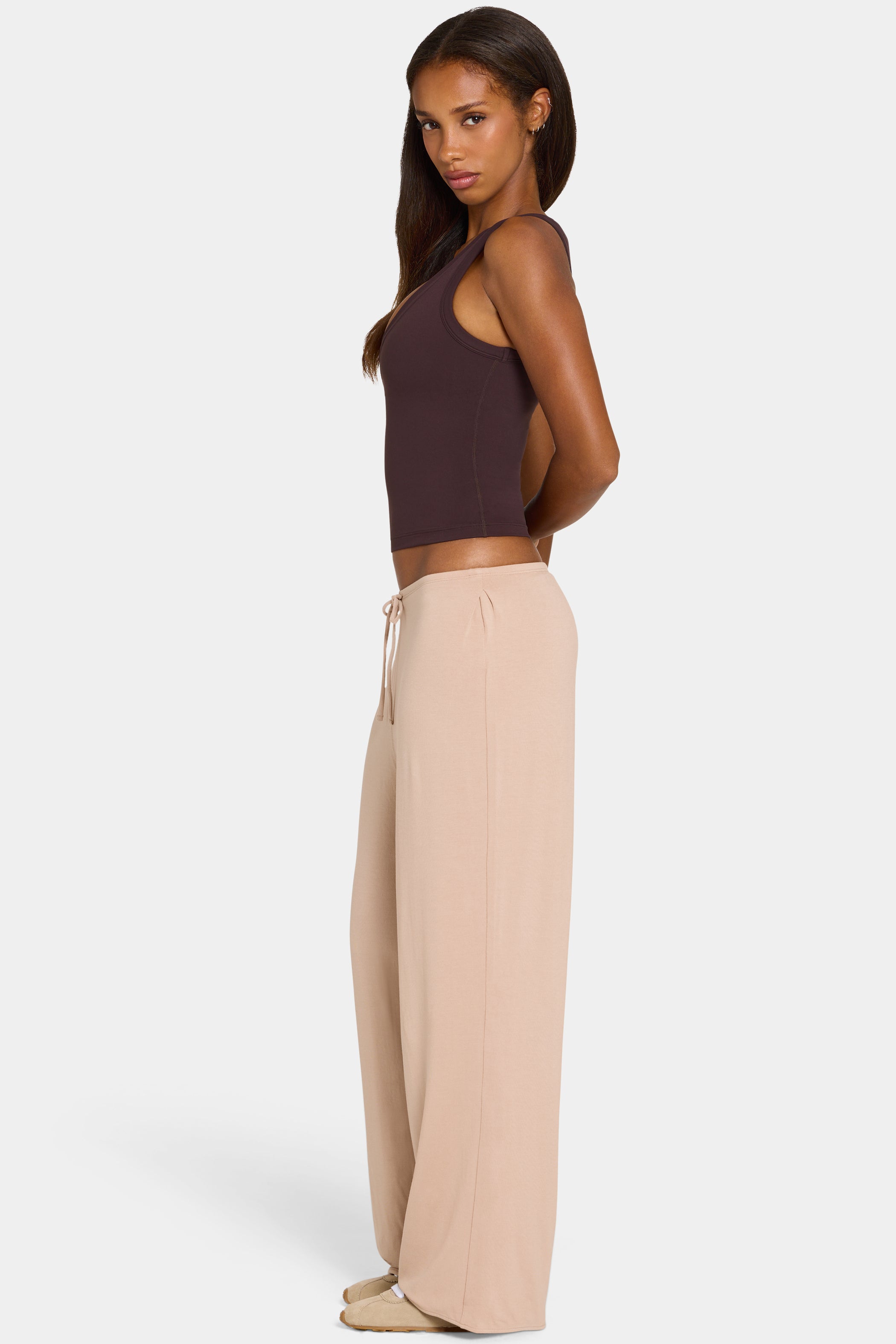 ButterCloud™ Tie-Waist Wide-Leg Trousers in Oatmeal