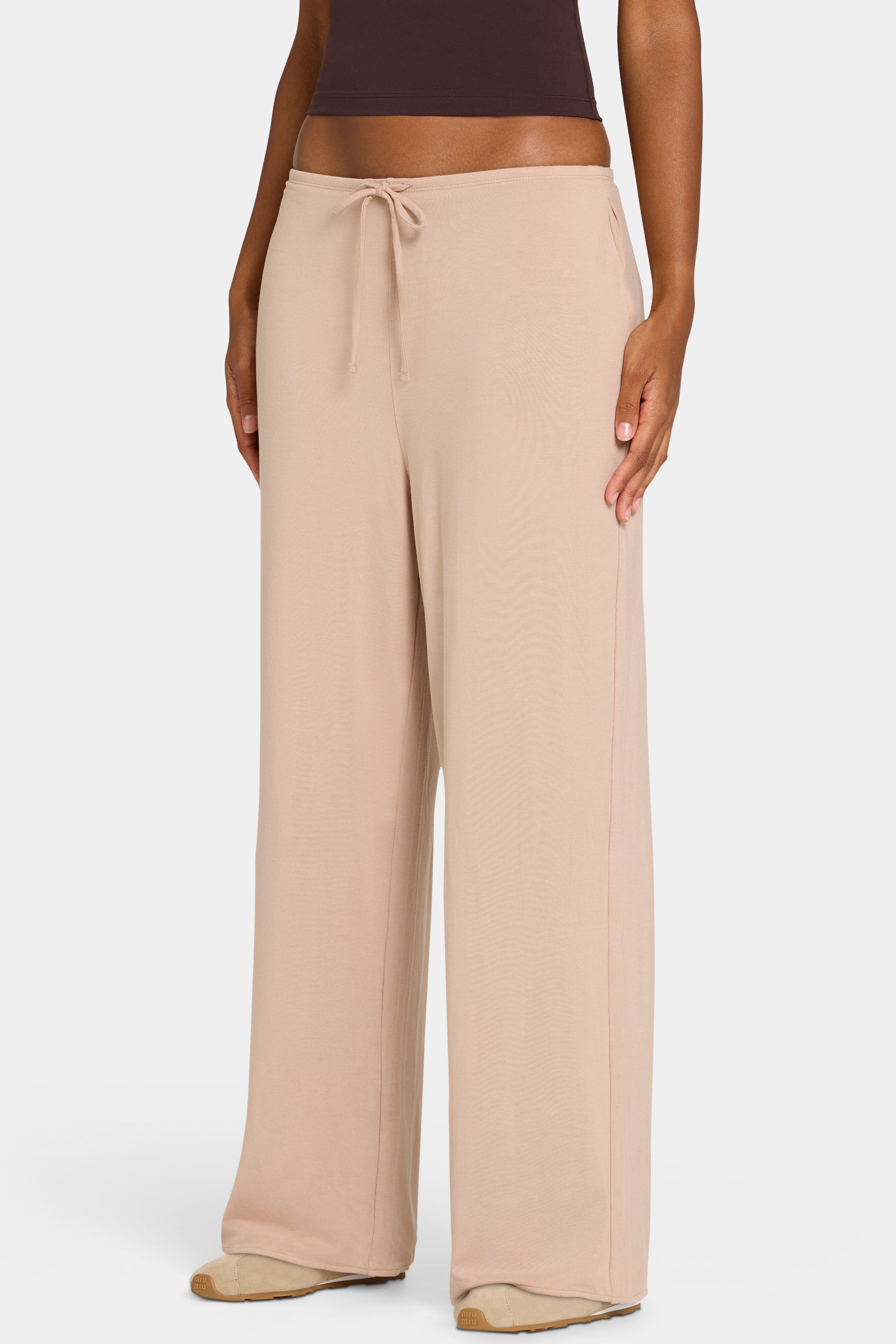 ButterCloud™ Tie-Waist Wide-Leg Trousers in Oatmeal