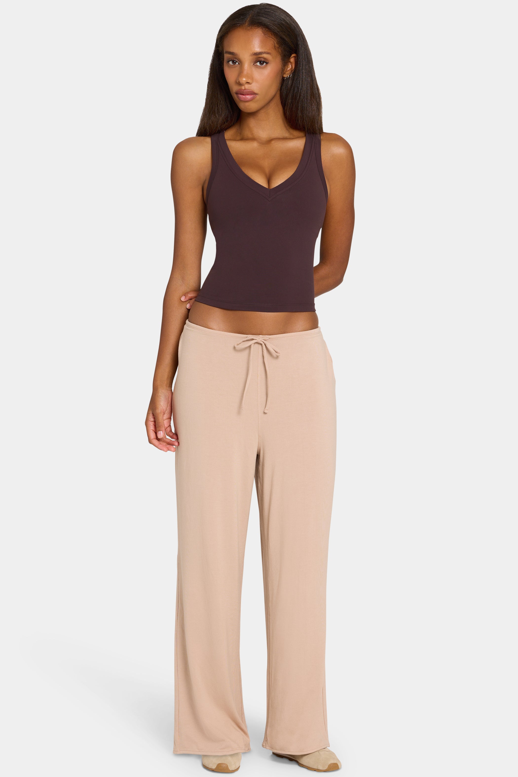 ButterCloud™ Tie-Waist Wide-Leg Trousers in Oatmeal