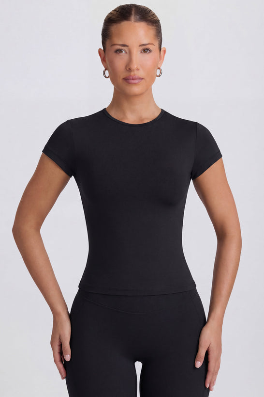 Cut-Out Longline T-Shirt in Black