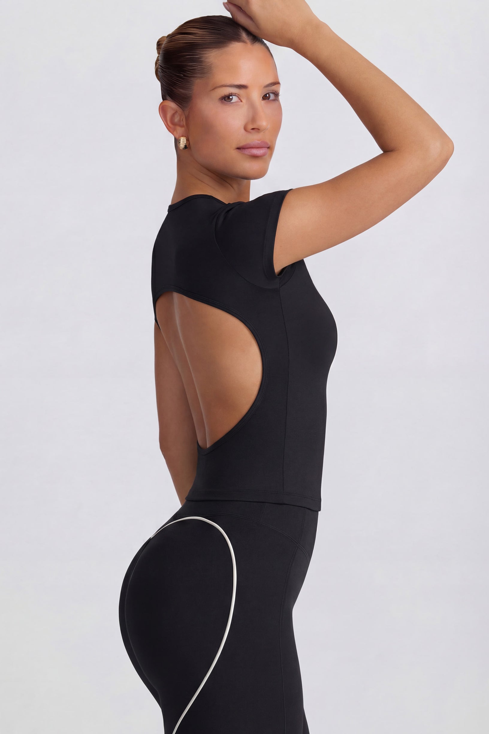 Cut-Out Longline T-Shirt in Black - 2