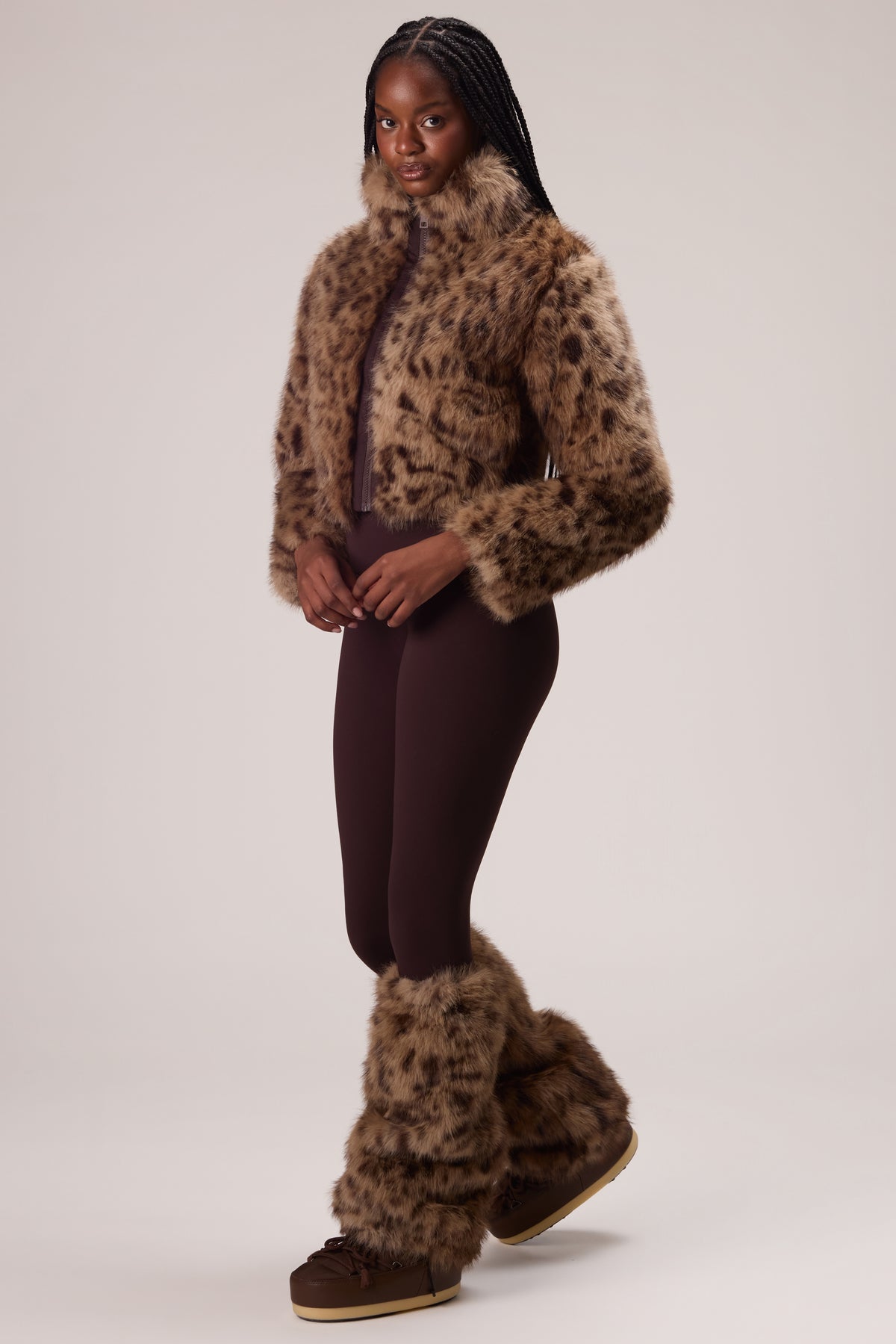 Faux Fur Boot Covers in Brown Leopard - 2