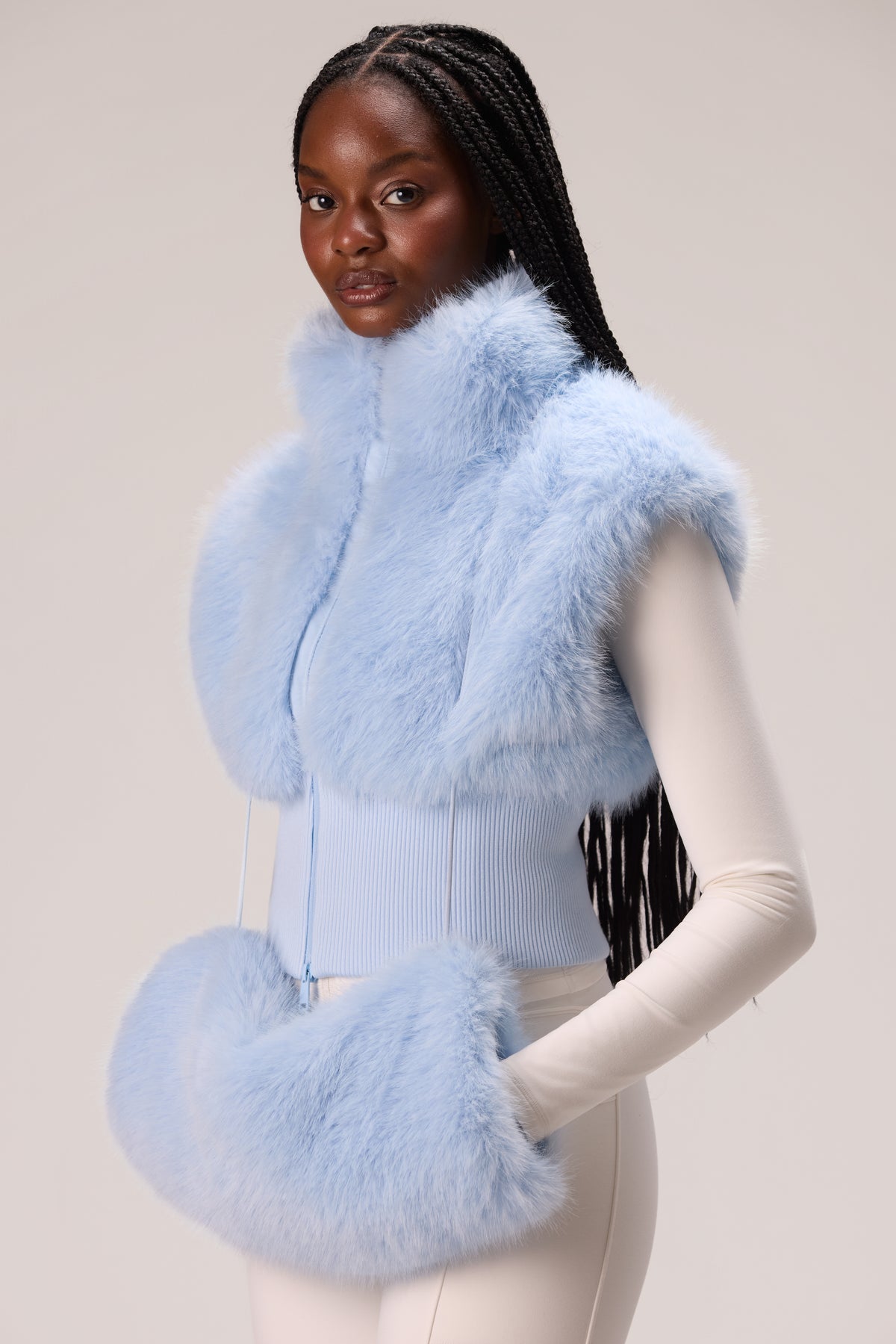 Faux Fur Hand Warmer in Powder Blue - 2