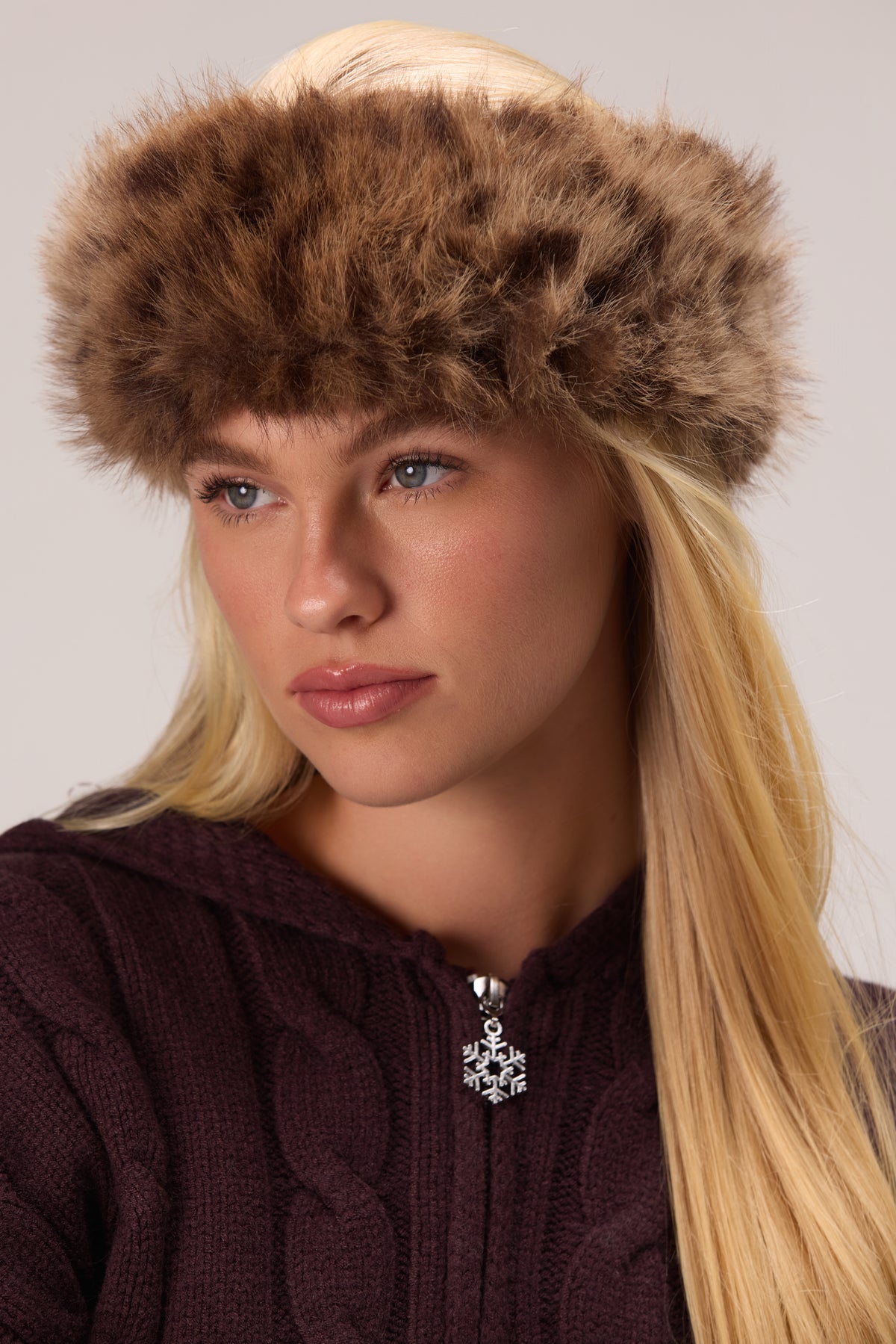 Faux Fur Headband in Brown Leopard - 2