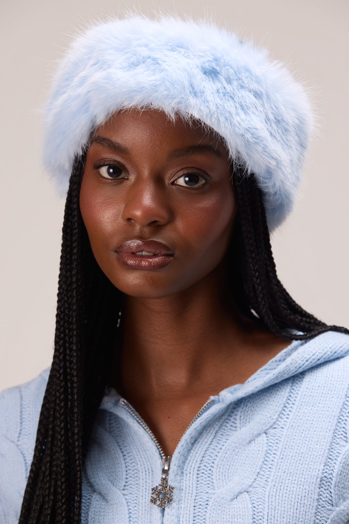 Faux Fur Headband in Powder Blue - 1