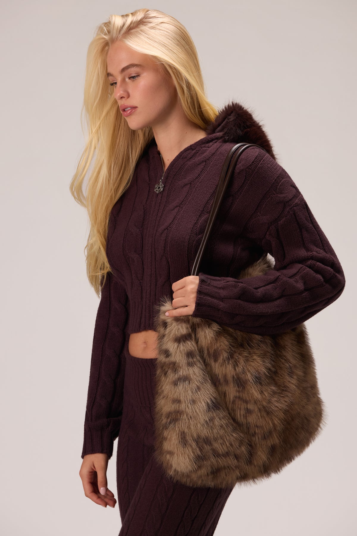 Faux Fur Tote Bag in Brown Leopard - 2
