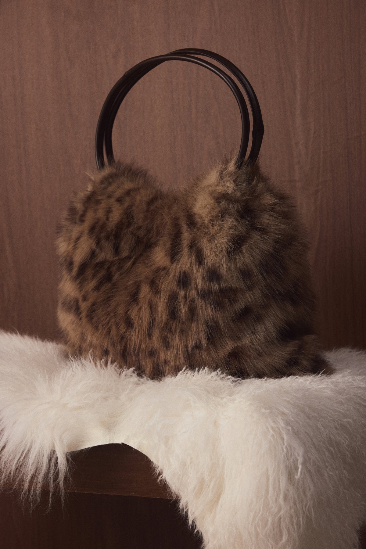 Faux Fur Tote Bag in Brown Leopard - 1