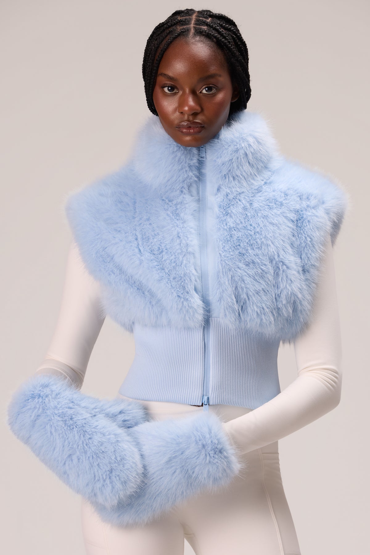 Faux Fur Tote Mitts in Powder Blue - 2