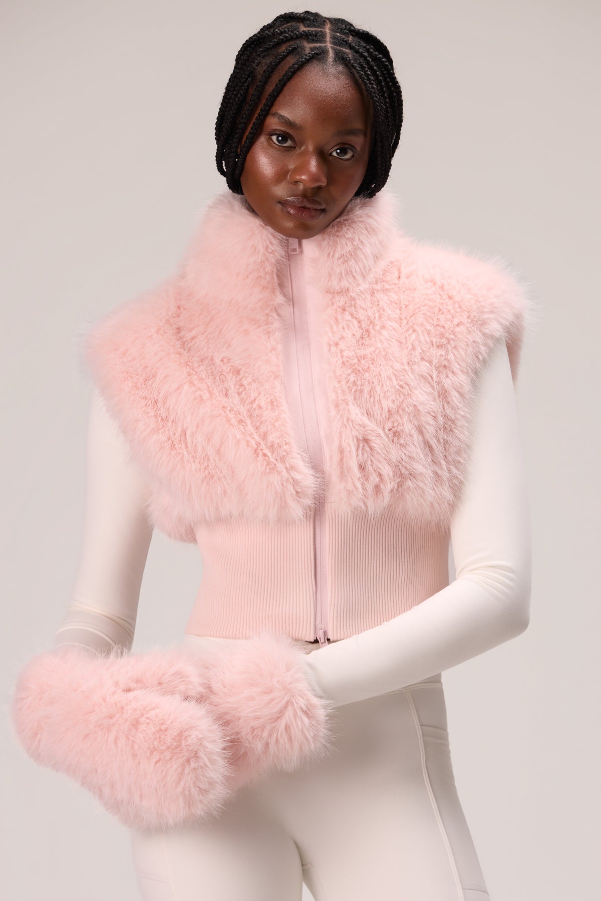 Faux Fur Tote Mitts in Powder Pink - 2