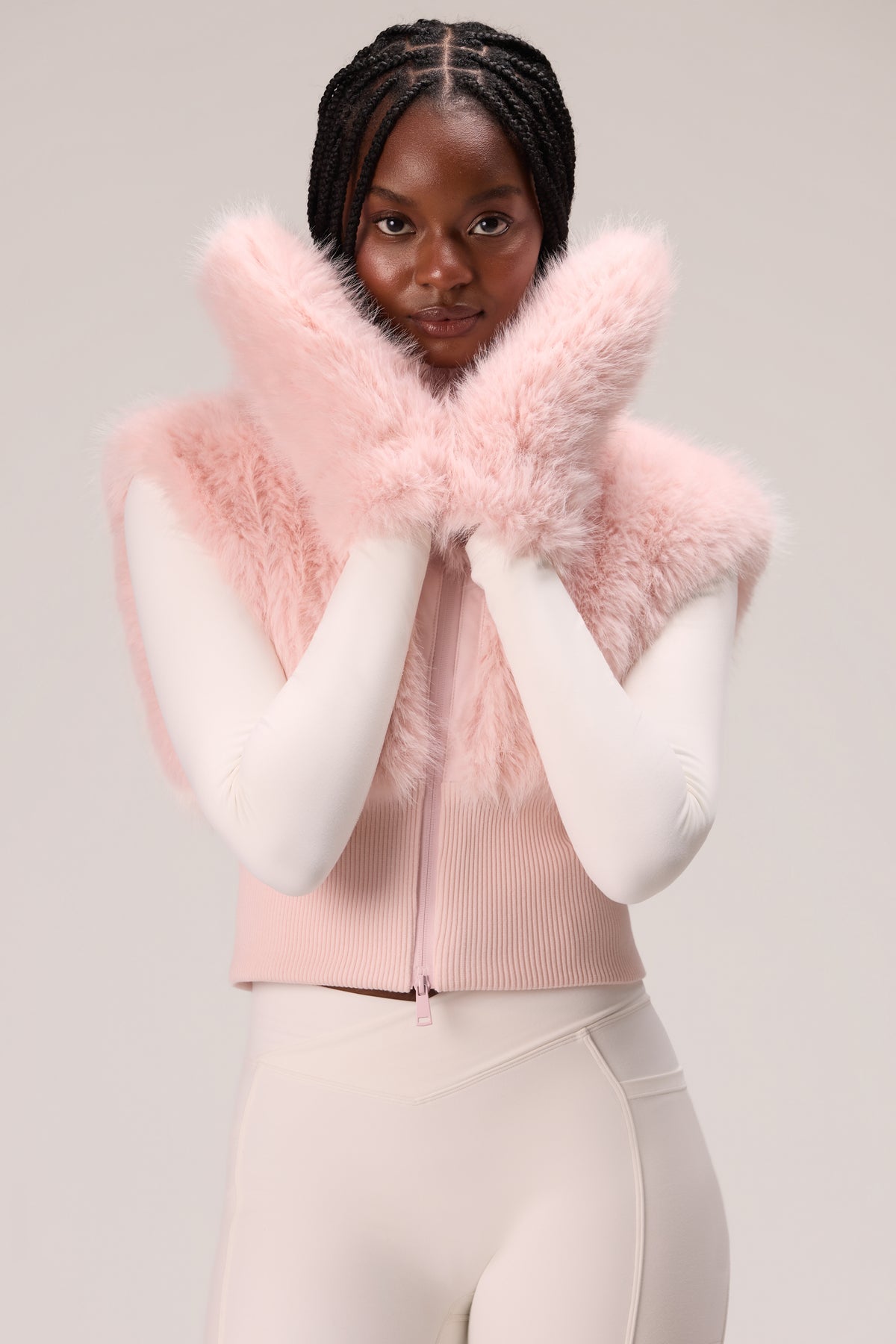 Faux Fur Tote Mitts in Powder Pink - 1