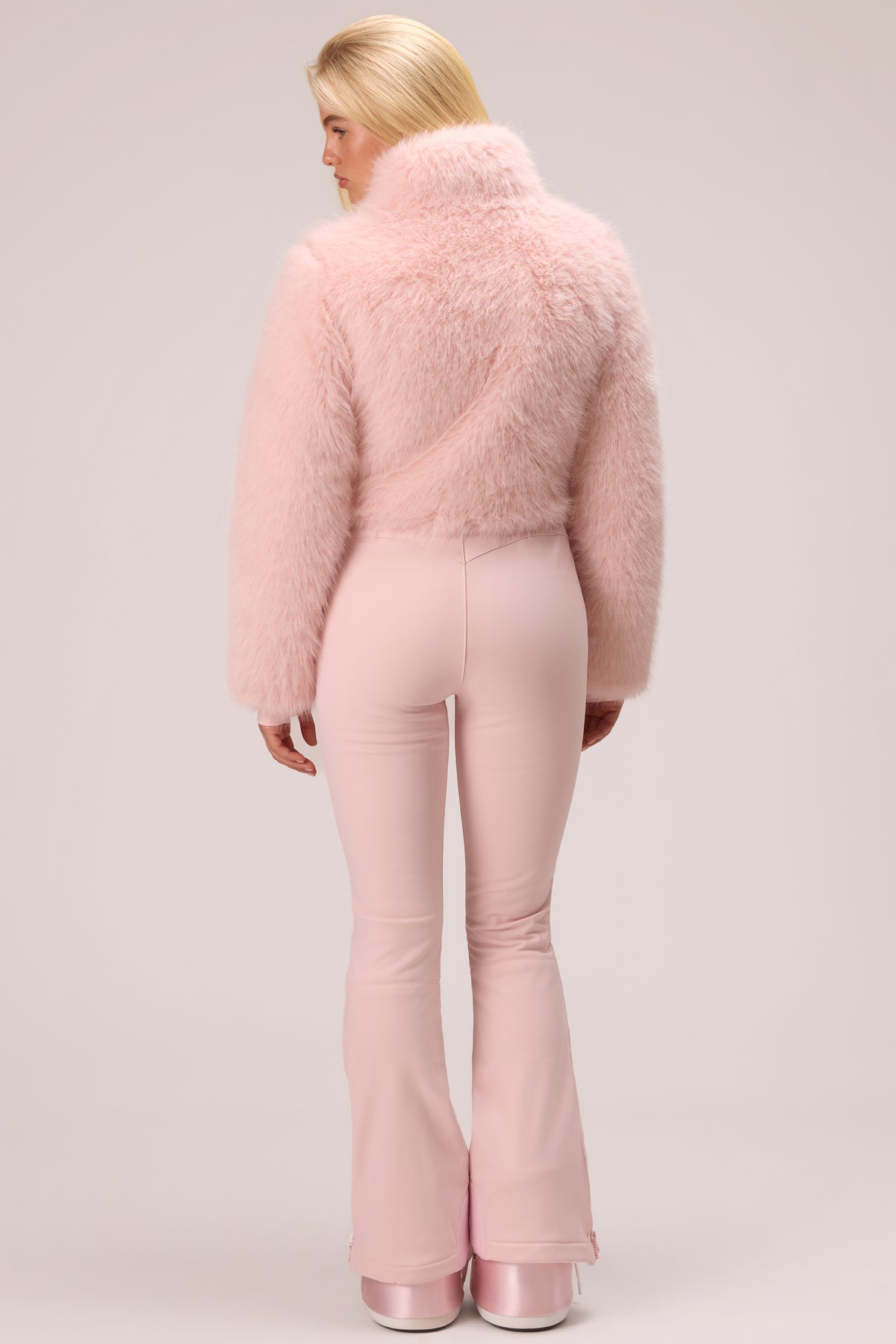 Faux Fur Ski Suit in Powder Pink