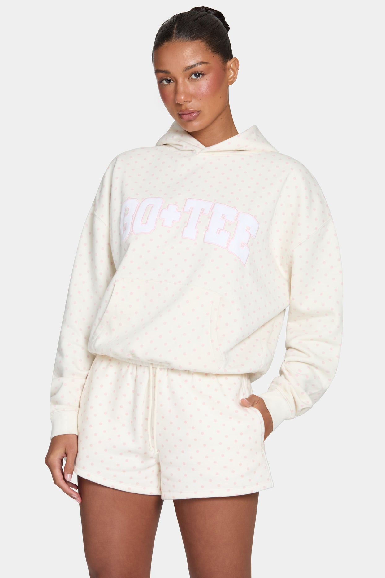 Oversized Applique Hoodie in Blush Polka Dot - 2