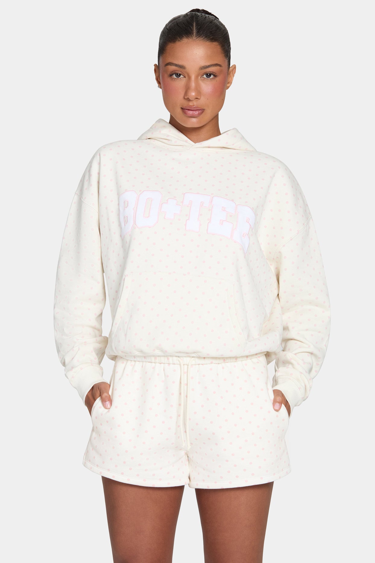 Oversized Applique Hoodie in Blush Polka Dot - 4