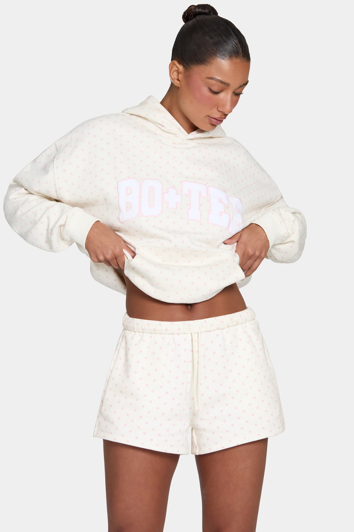 Oversized Applique Hoodie in Blush Polka Dot - 1
