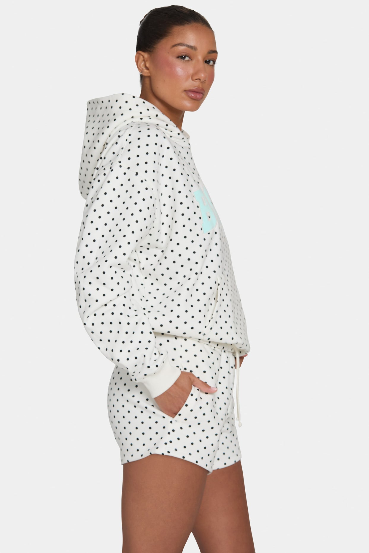Oversized Applique Hoodie  in Monochrome Polka Dot - 3