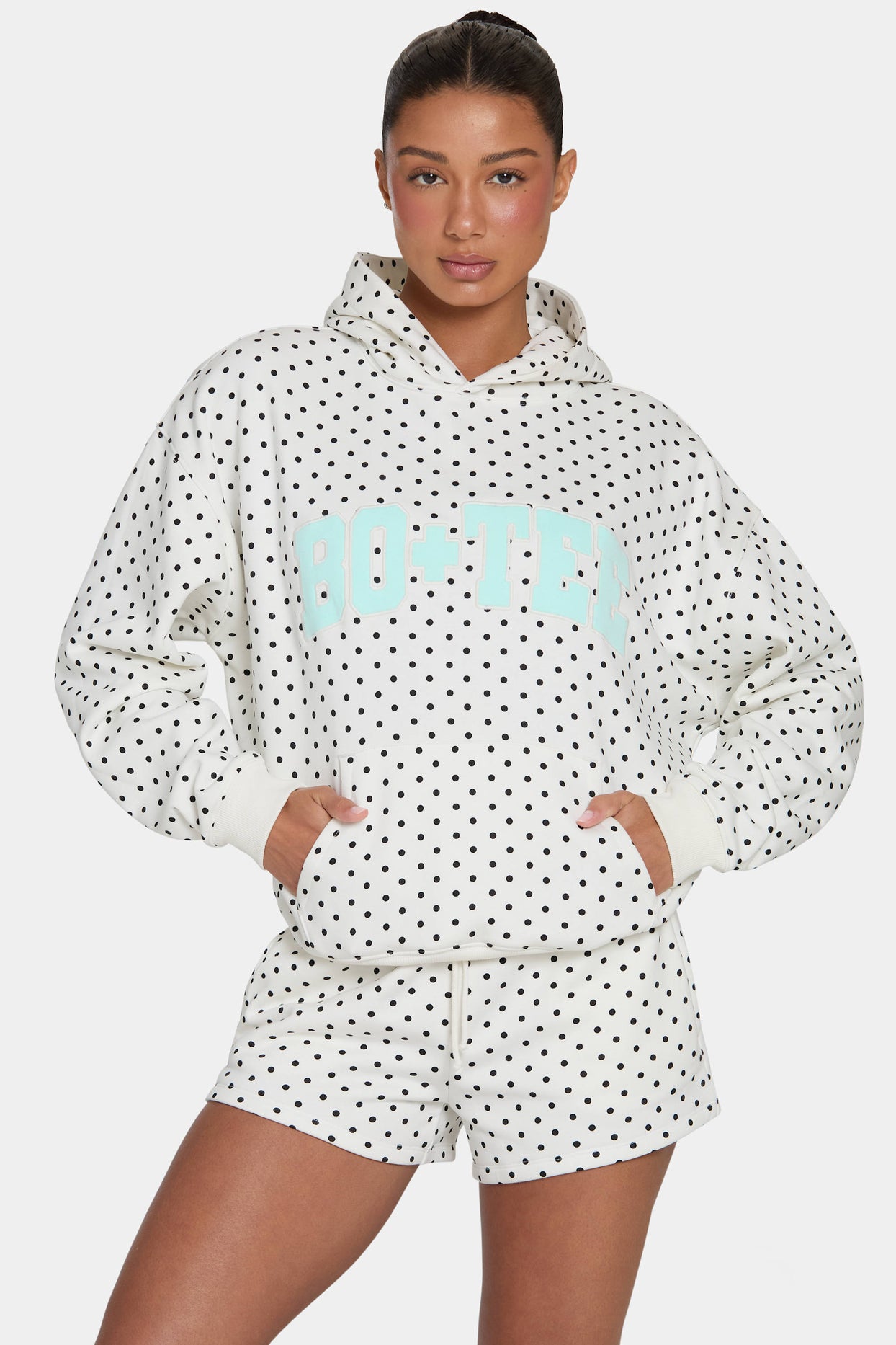 Oversized Applique Hoodie  in Monochrome Polka Dot - 5