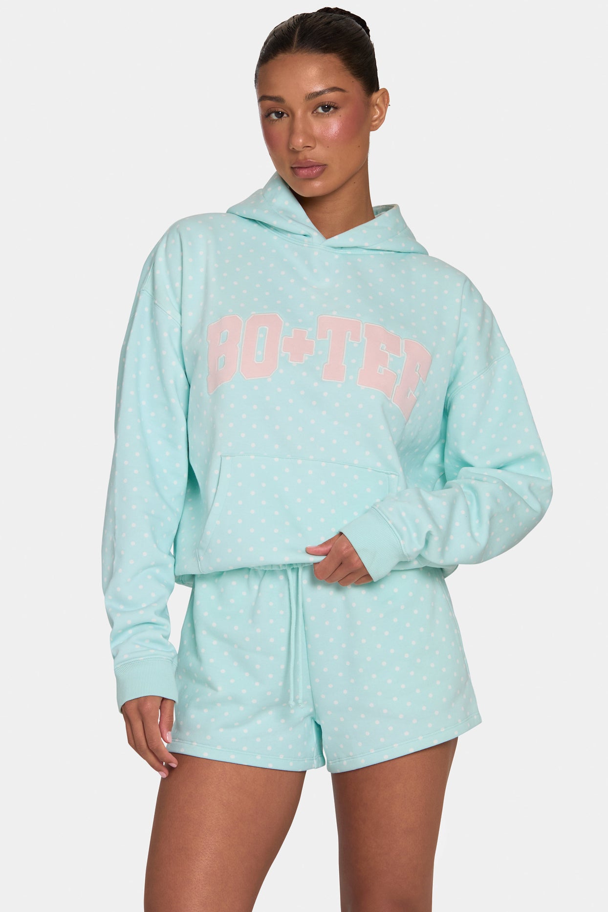 Oversized Applique Hoodie  in Peppermint Polka Dot - 5
