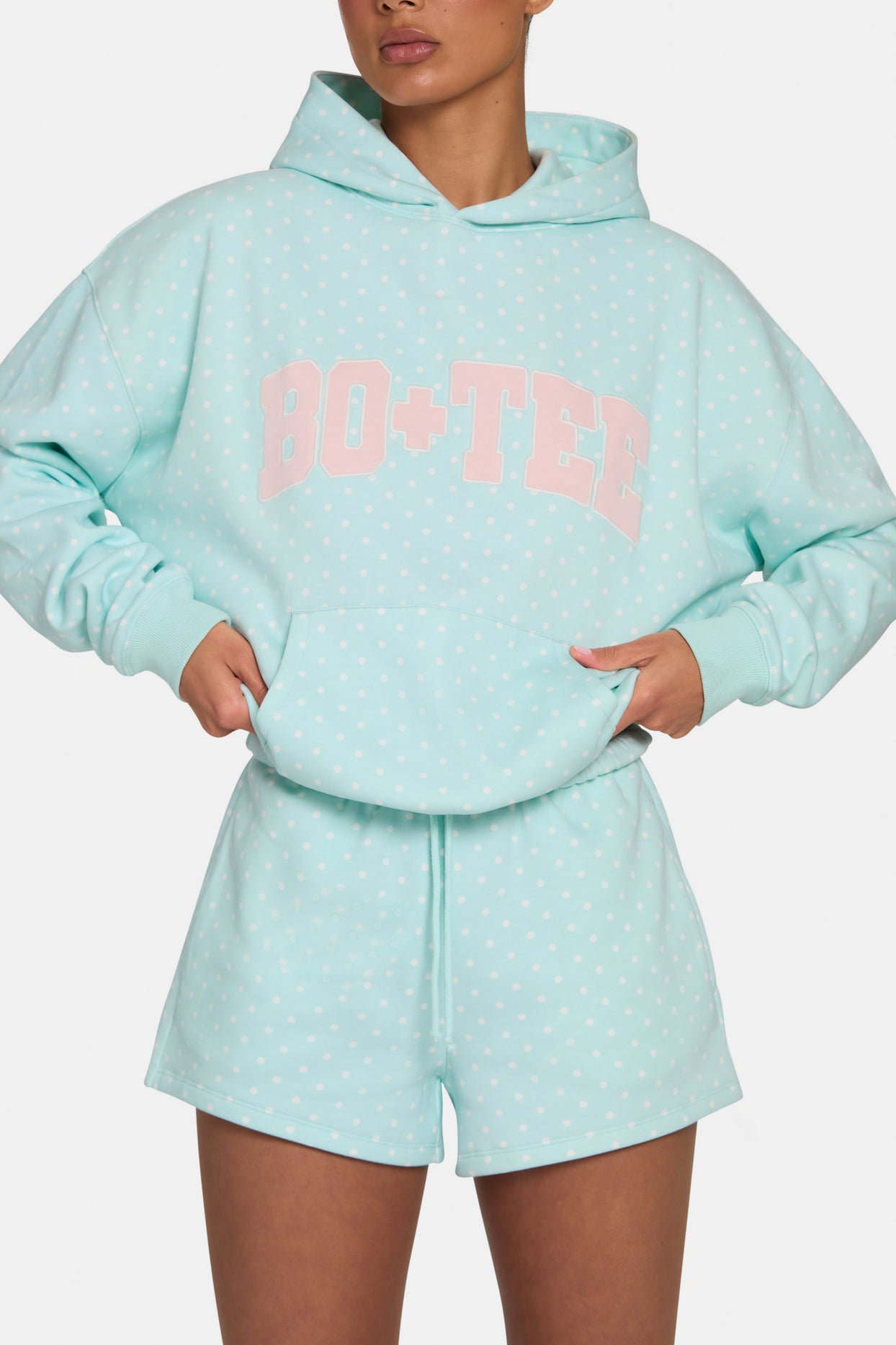 Oversized Applique Hoodie  in Peppermint Polka Dot - 4