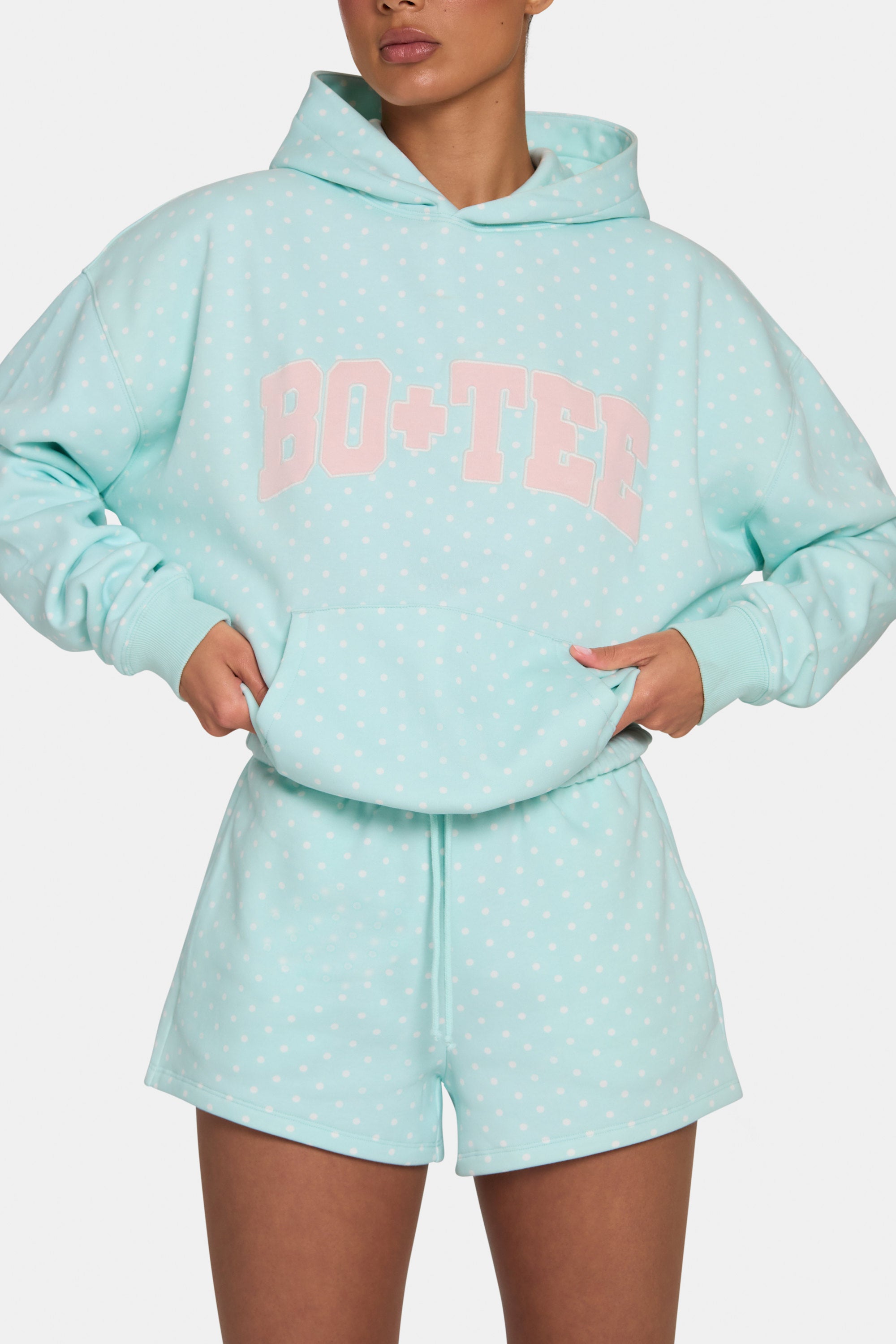 Oversized Applique Hoodie  in Peppermint Polka Dot