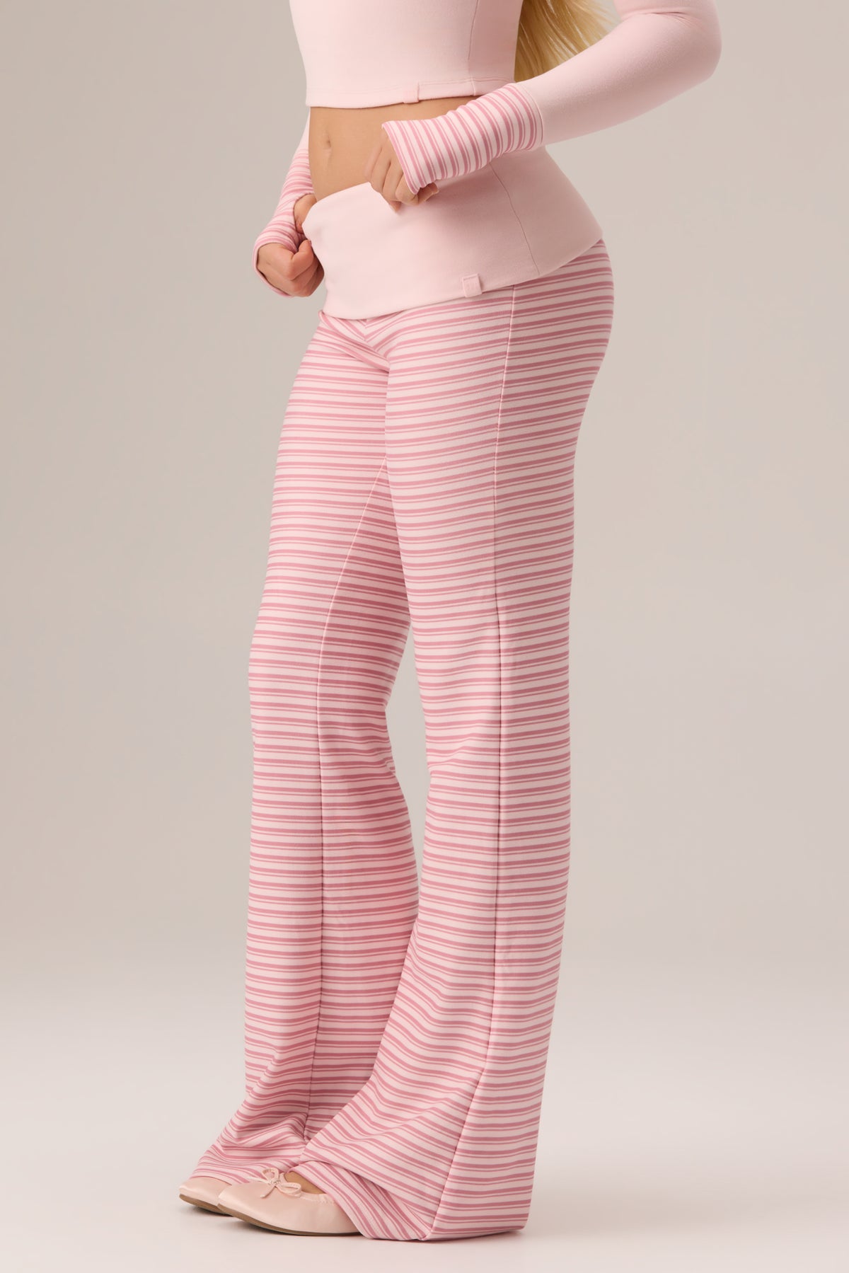 Plush Jersey Wide-Leg Trousers in Berry Stripe
