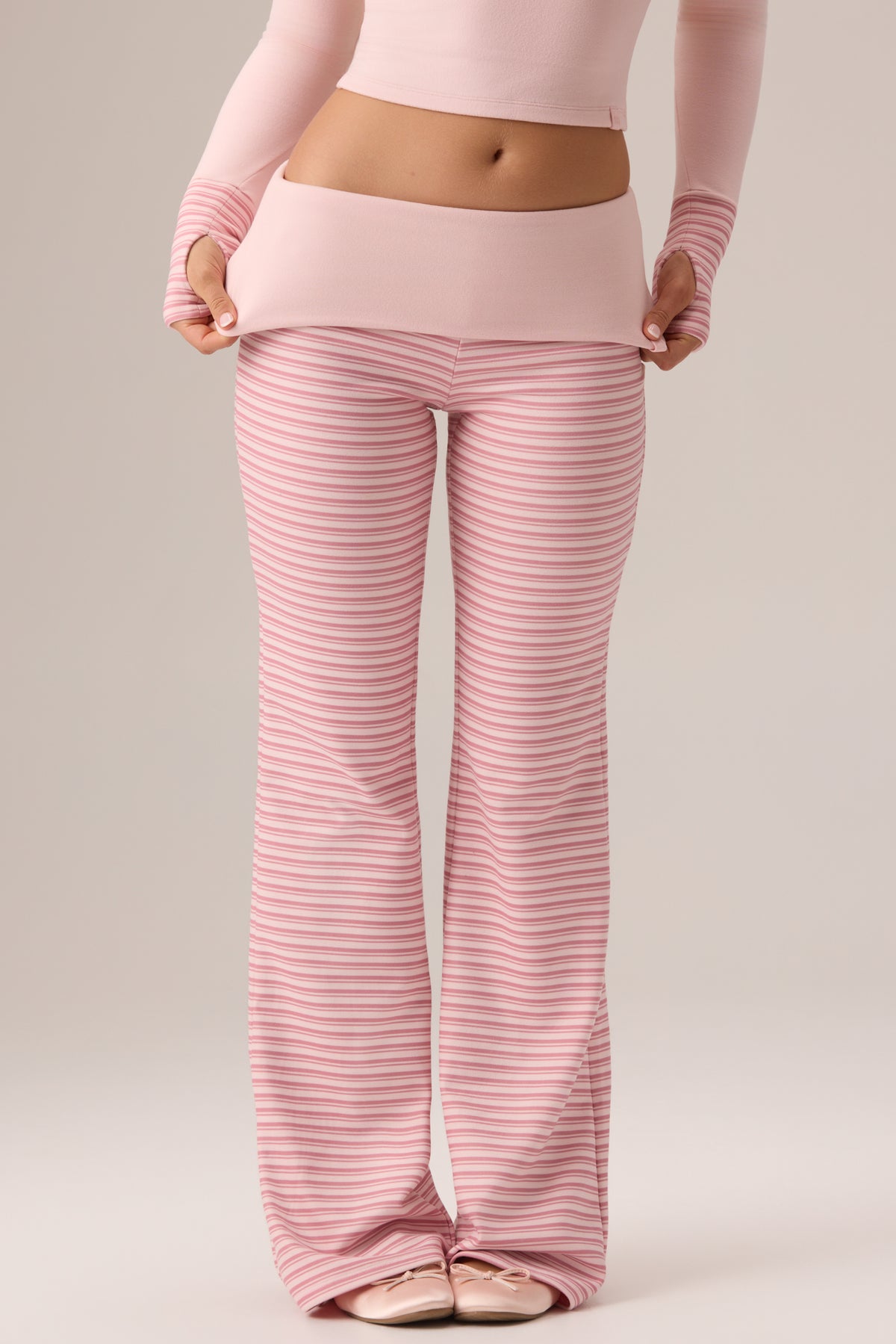 Plush Jersey Wide-Leg Trousers in Berry Stripe - 2