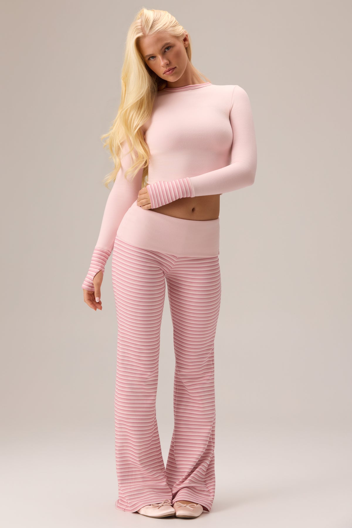 Plush Jersey Wide-Leg Trousers in Berry Stripe - 1