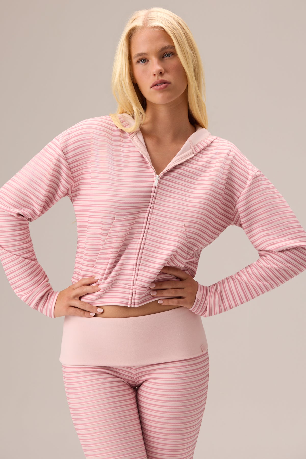 Plush Jersey Zip-Up Hoodie in Berry Stripe - 2