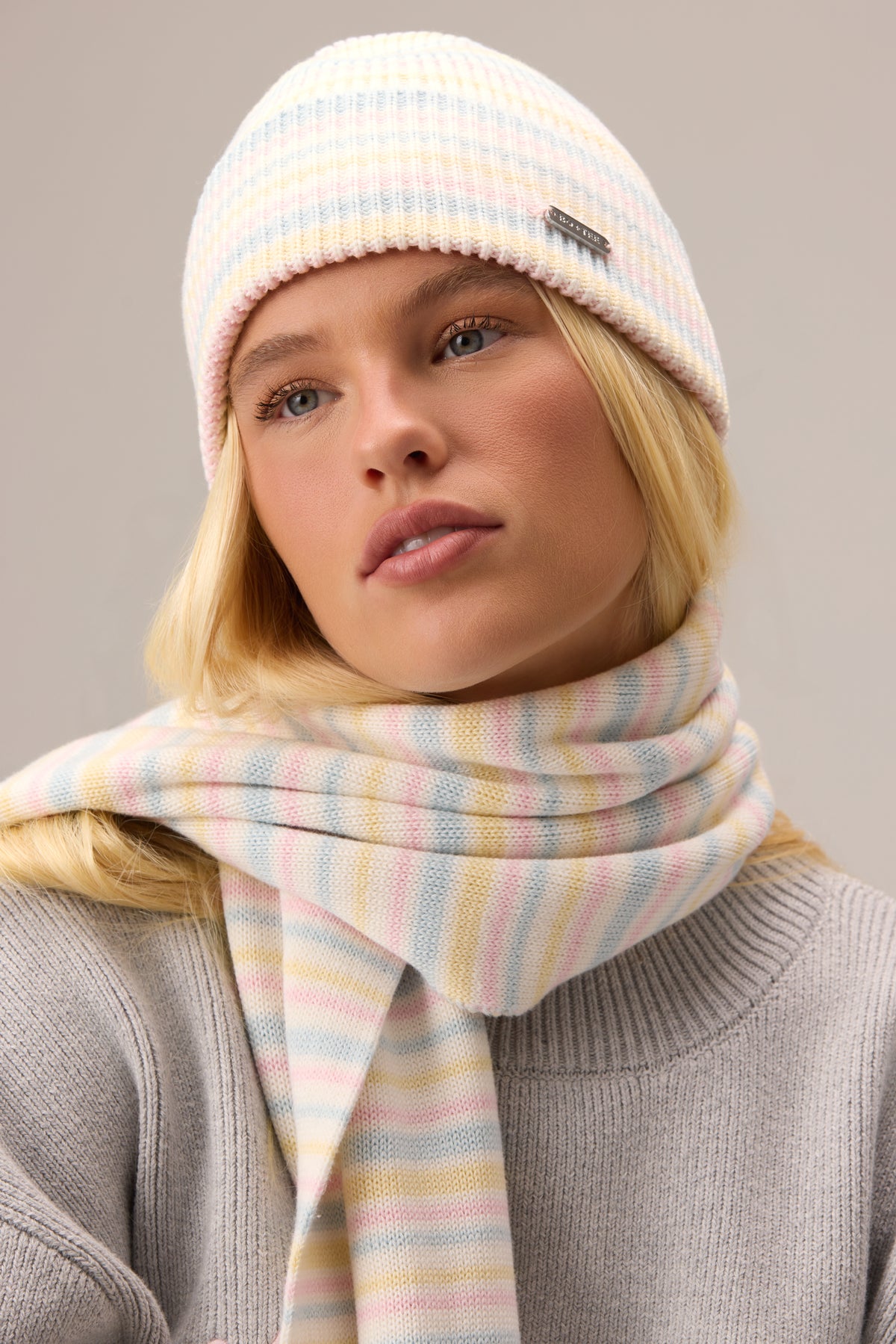 Ribbed Knit Beanie in Confetti Stripe - 1