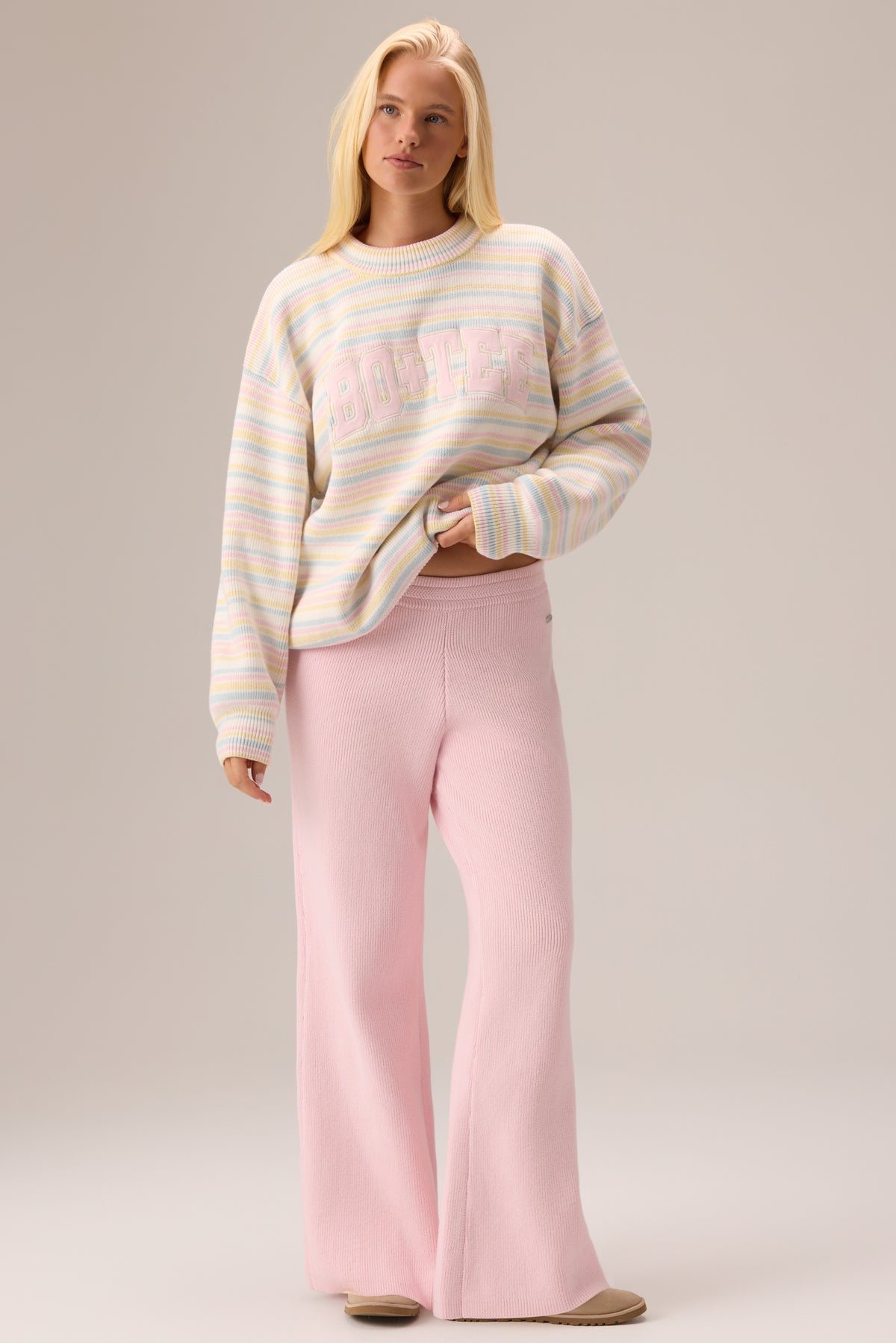 Ribbed Knit Oversized Jumper in Confetti Stripe