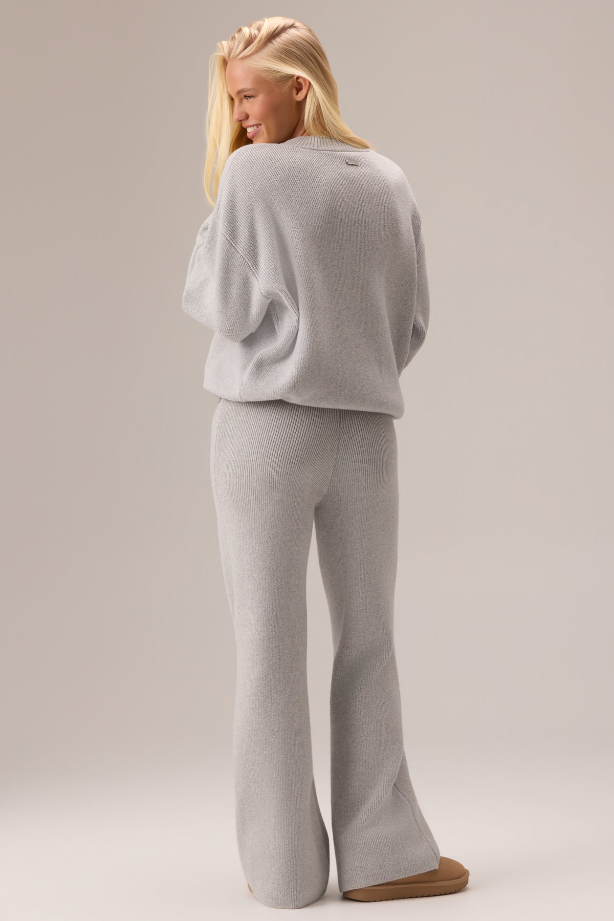 Ribbed Knit Oversized Jumper in Pebble