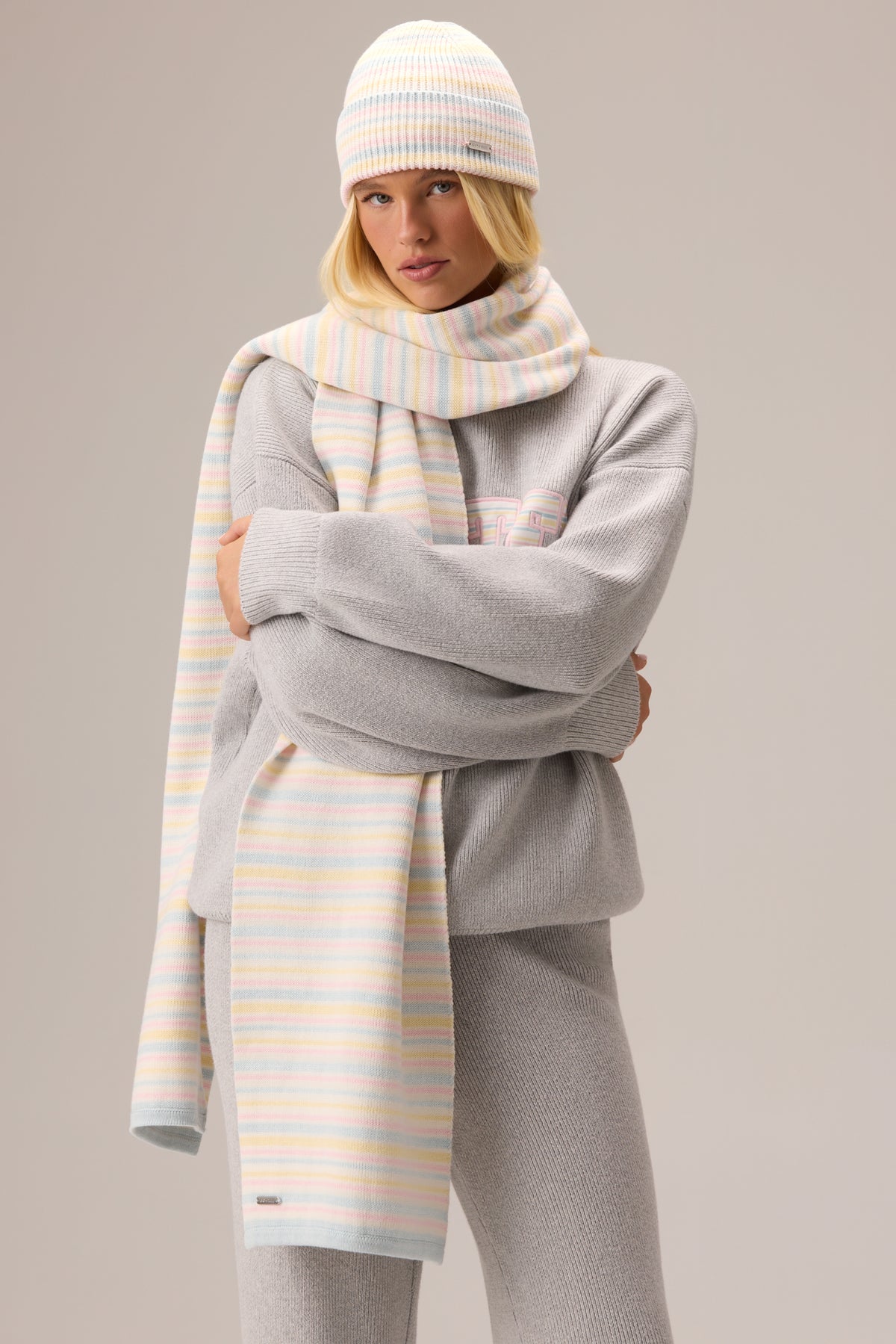 Ribbed Knit Oversized Scarf in Confetti Stripe