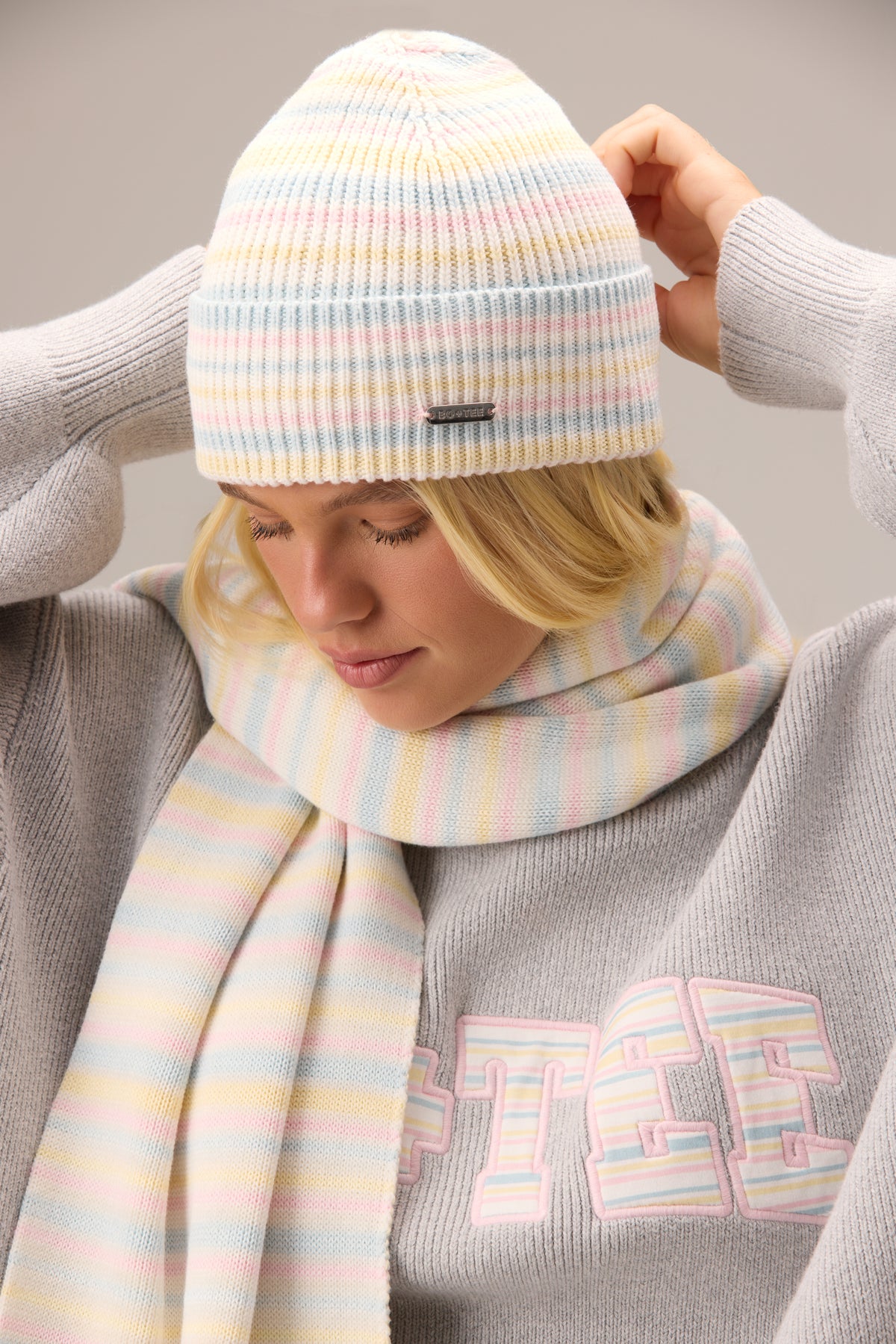 Ribbed Knit Oversized Scarf in Confetti Stripe