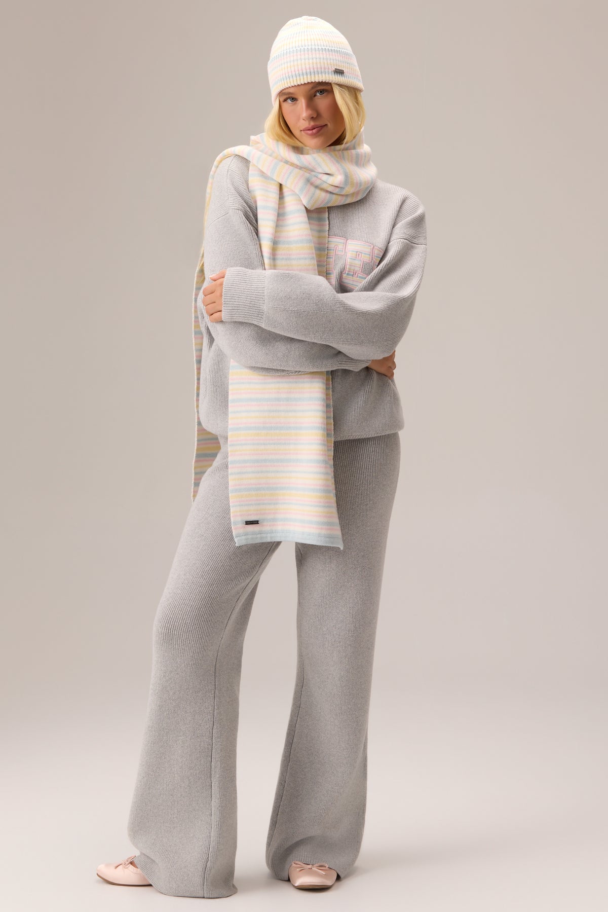 Ribbed Knit Oversized Scarf in Confetti Stripe - 2