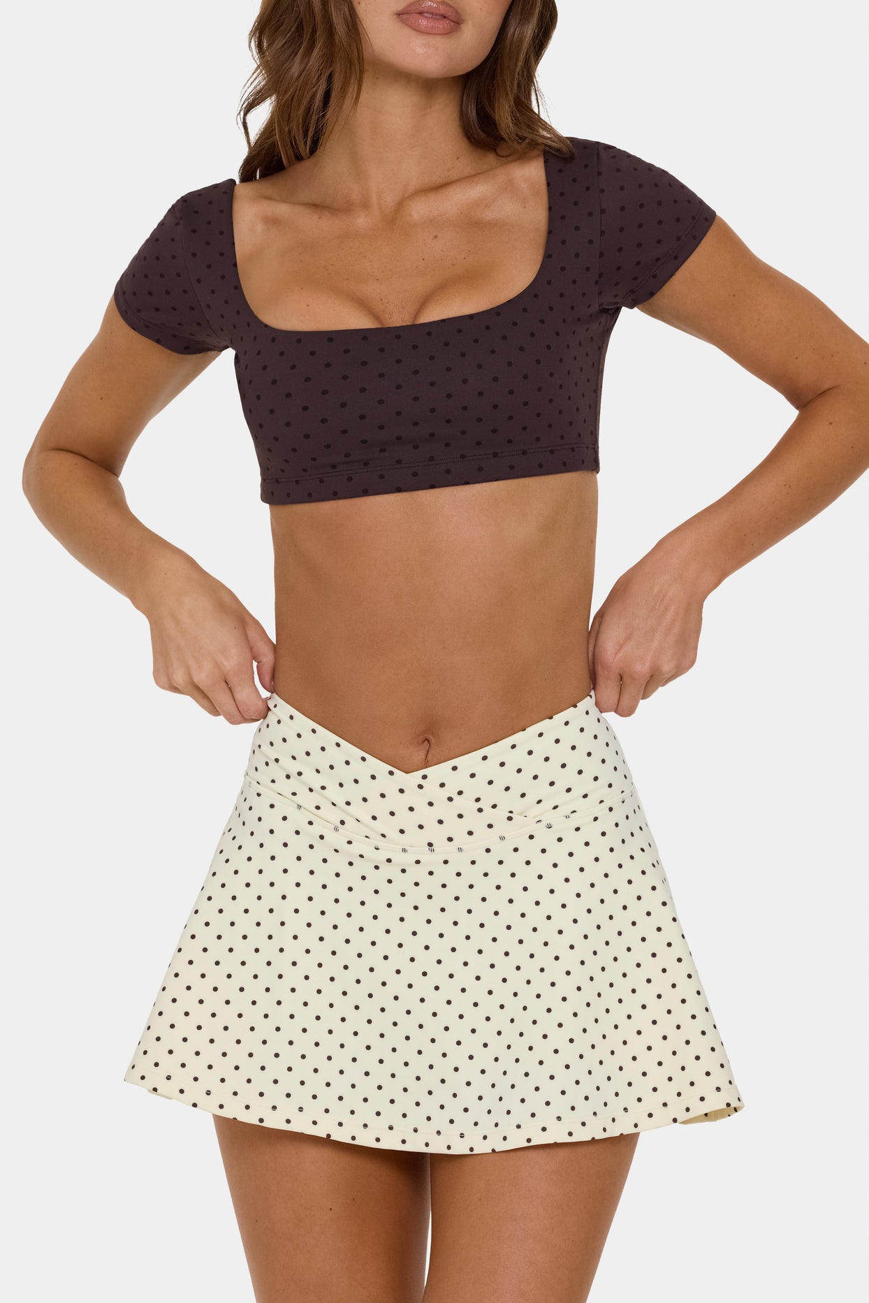 Soft Active Cap Sleeve Crop Top in Choc Chip - 2