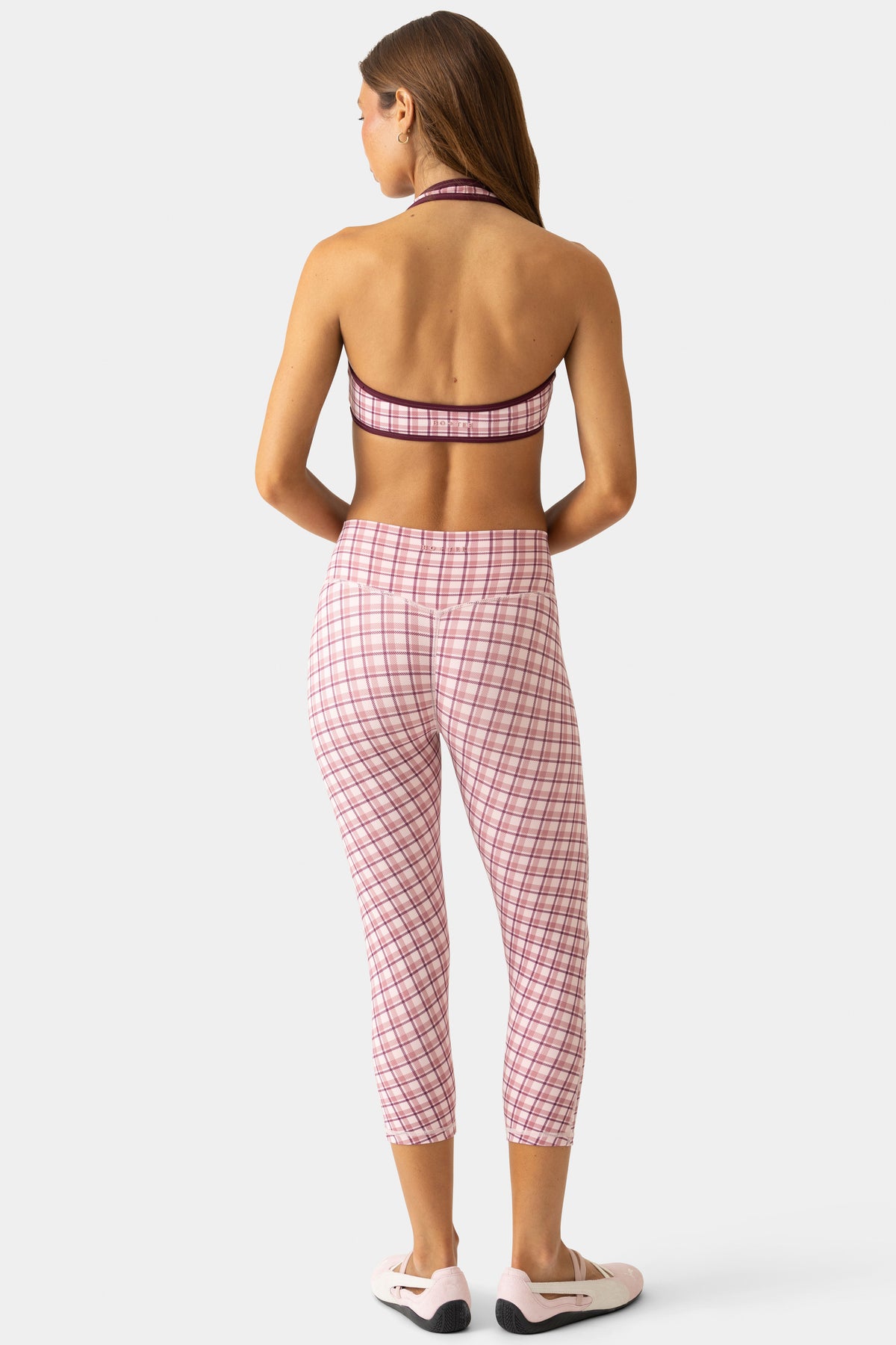 Soft Active Capri Leggings in Berry Plaid
