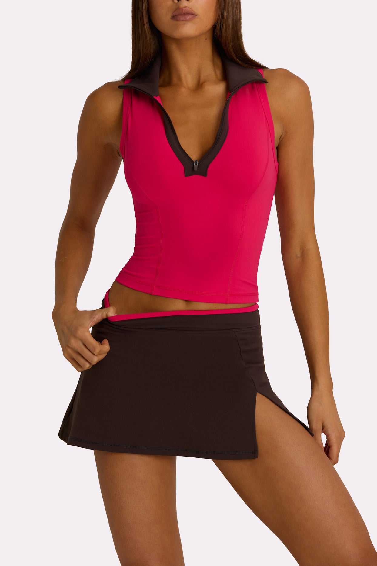 Soft Active Collared Tank Top in Hot Pink - 5
