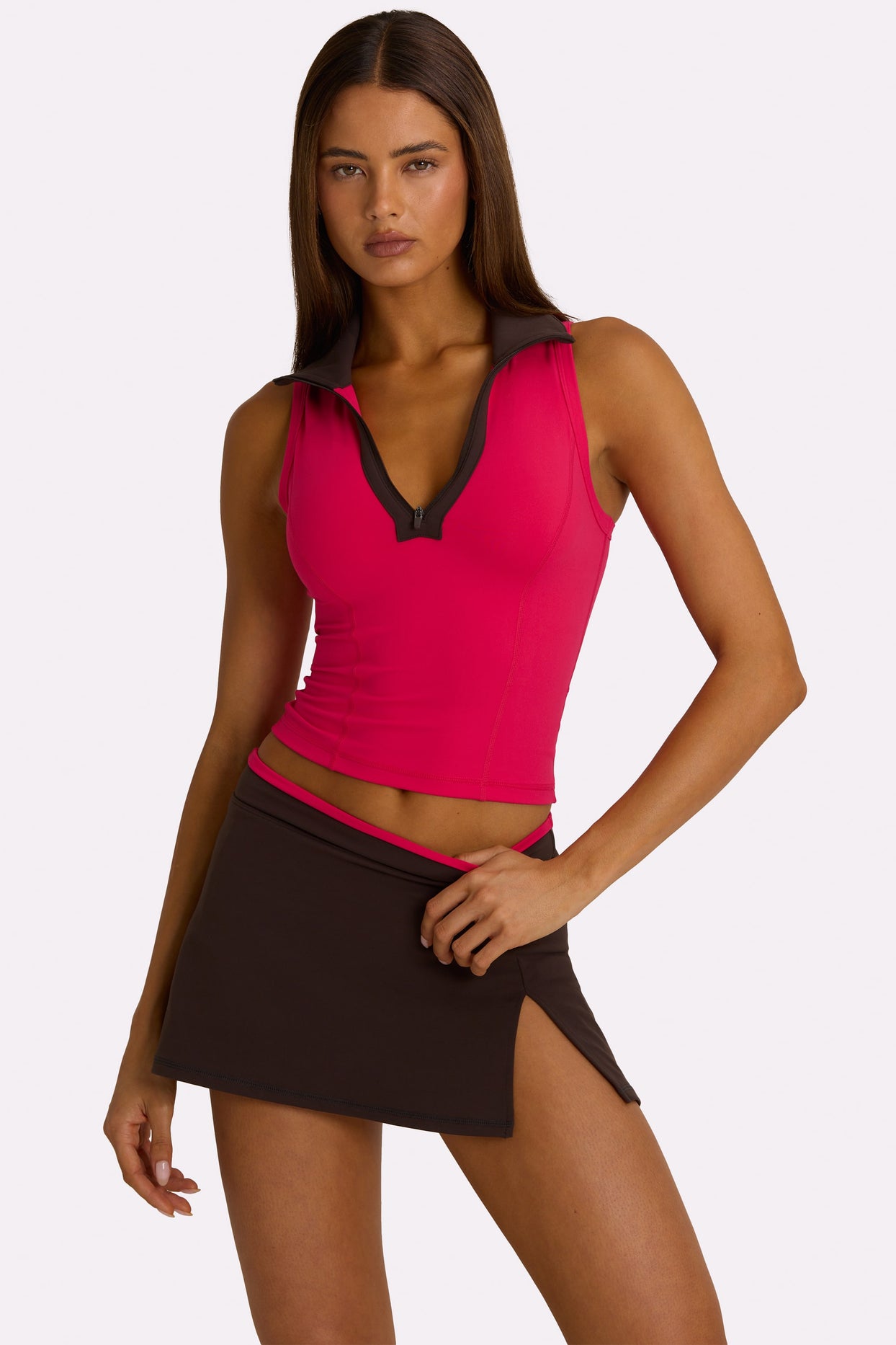 Soft Active Collared Tank Top in Hot Pink - 6