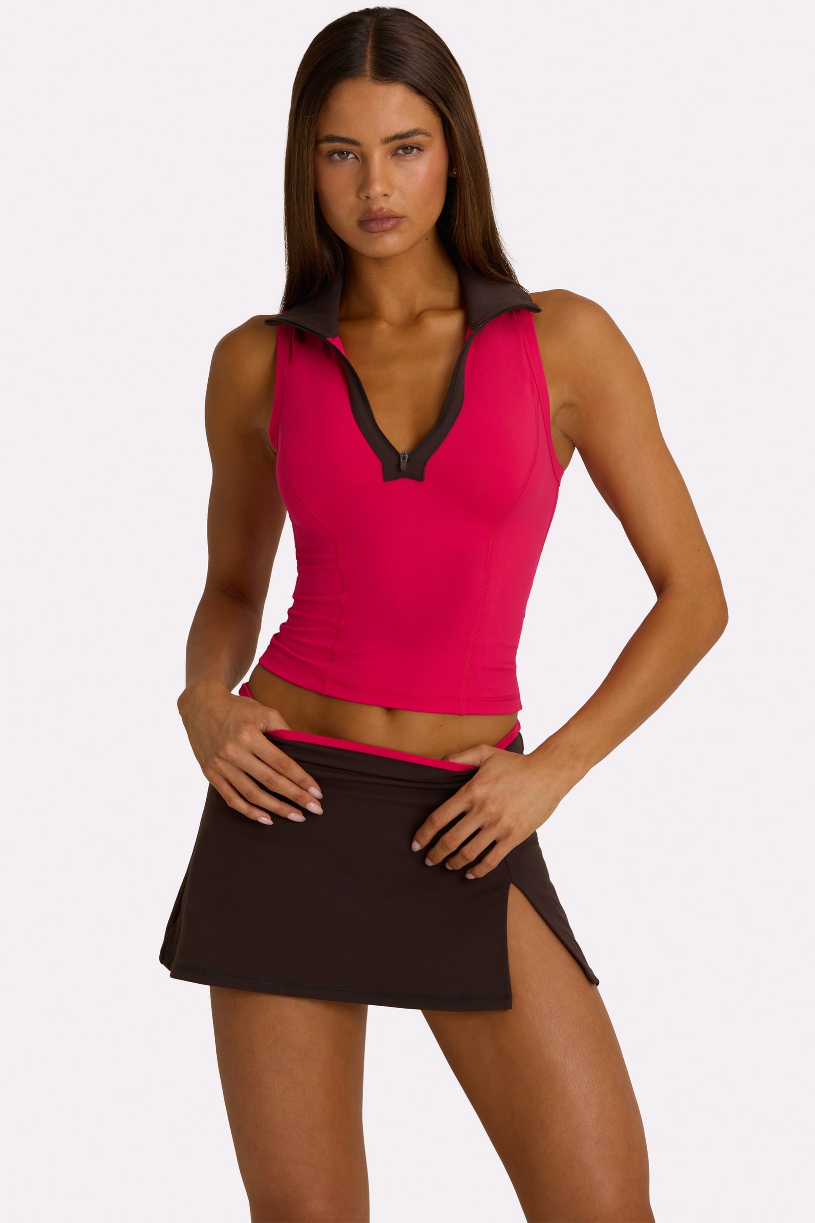 Soft Active Collared Tank Top in Hot Pink - 1