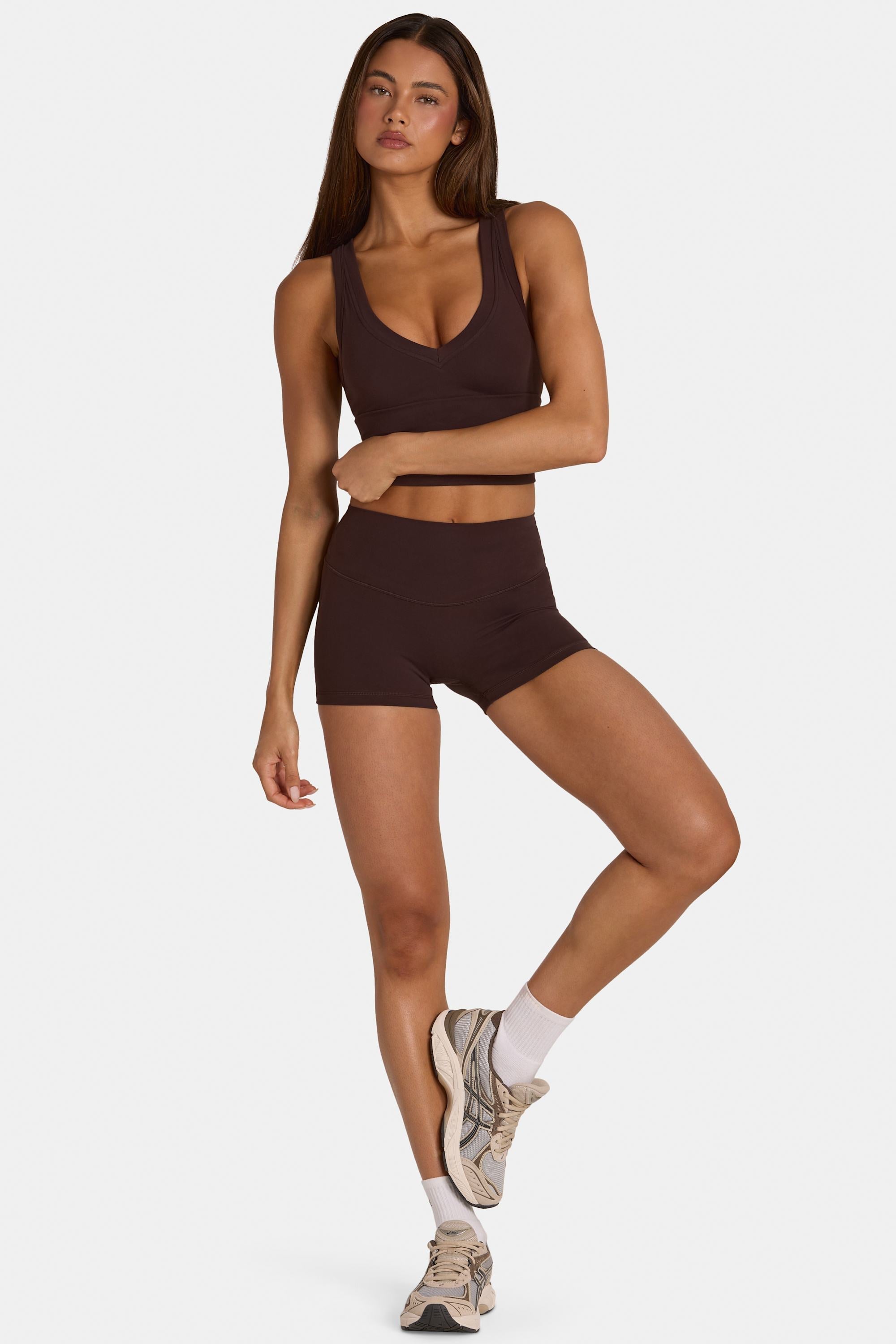 Soft Active Mini Shorts in Espresso - 1