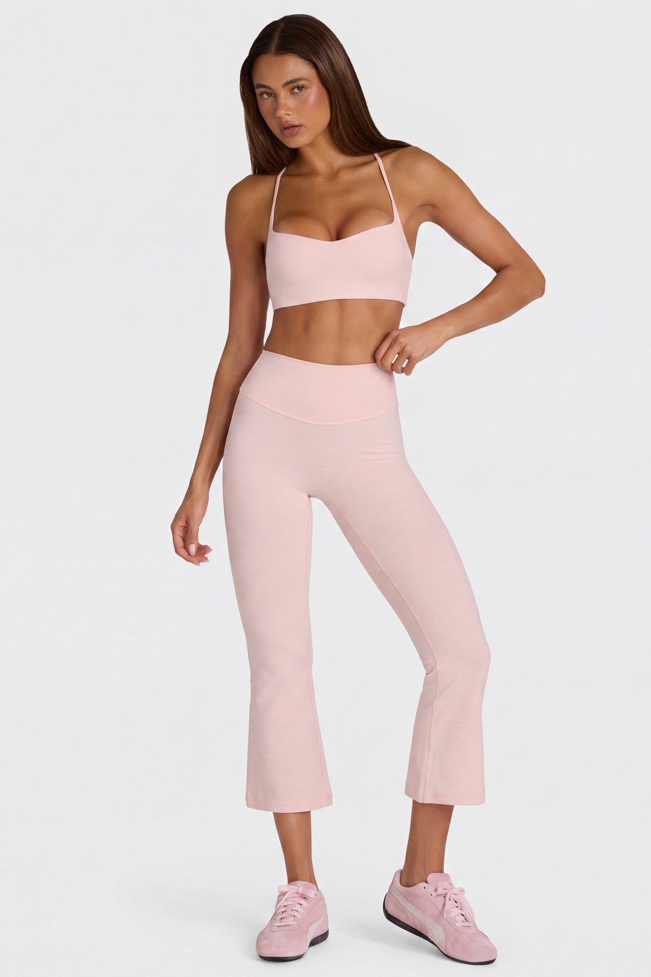Soft Active Flared Capri Leggings in Blush Marl